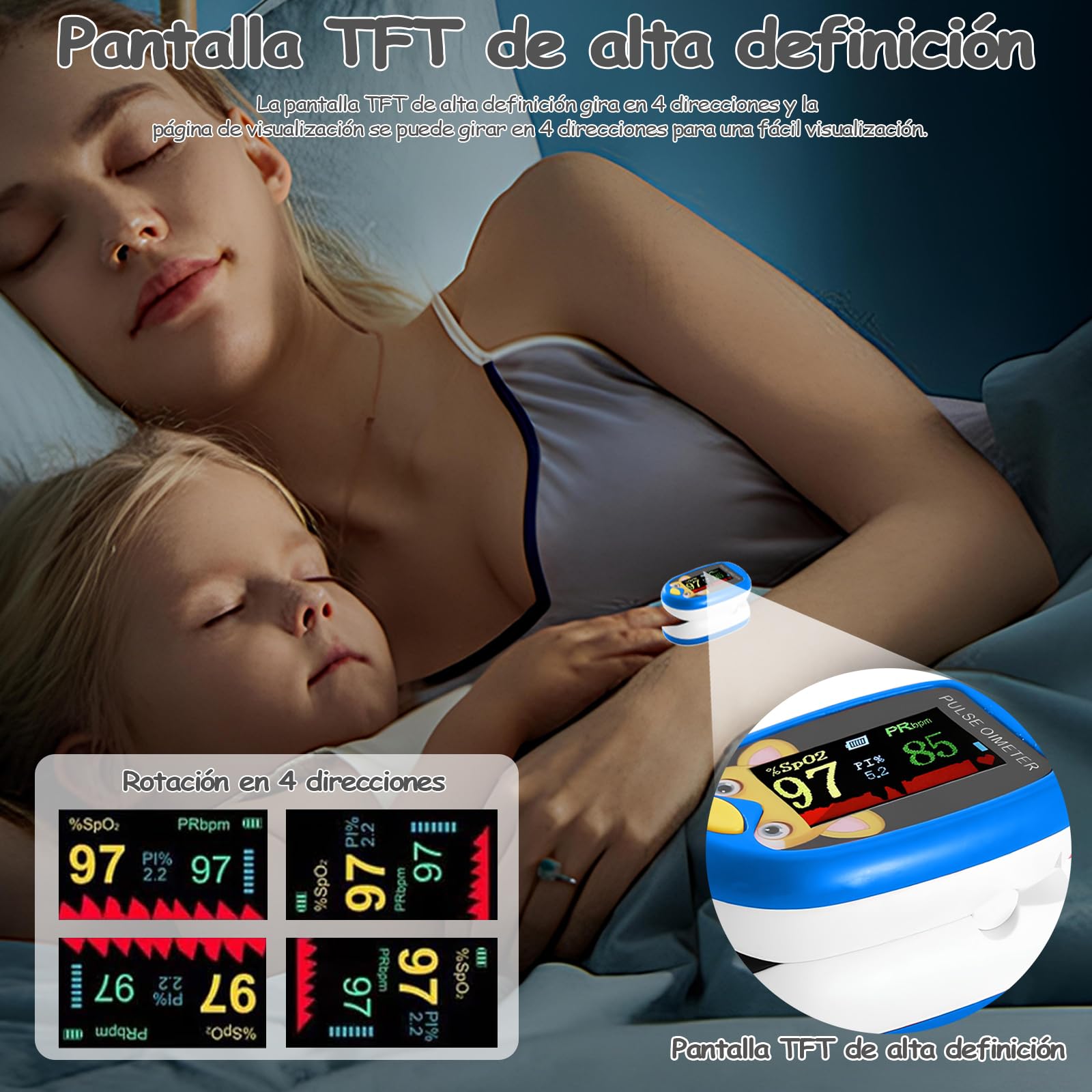 Oxímetro Pediátrico Recargable Digital Azul para Monitoreo Diario