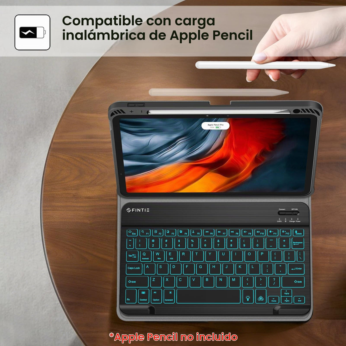 Funda con Teclado iPad Air Fintie Negro TPU Suave Desmontable Bluetooth
