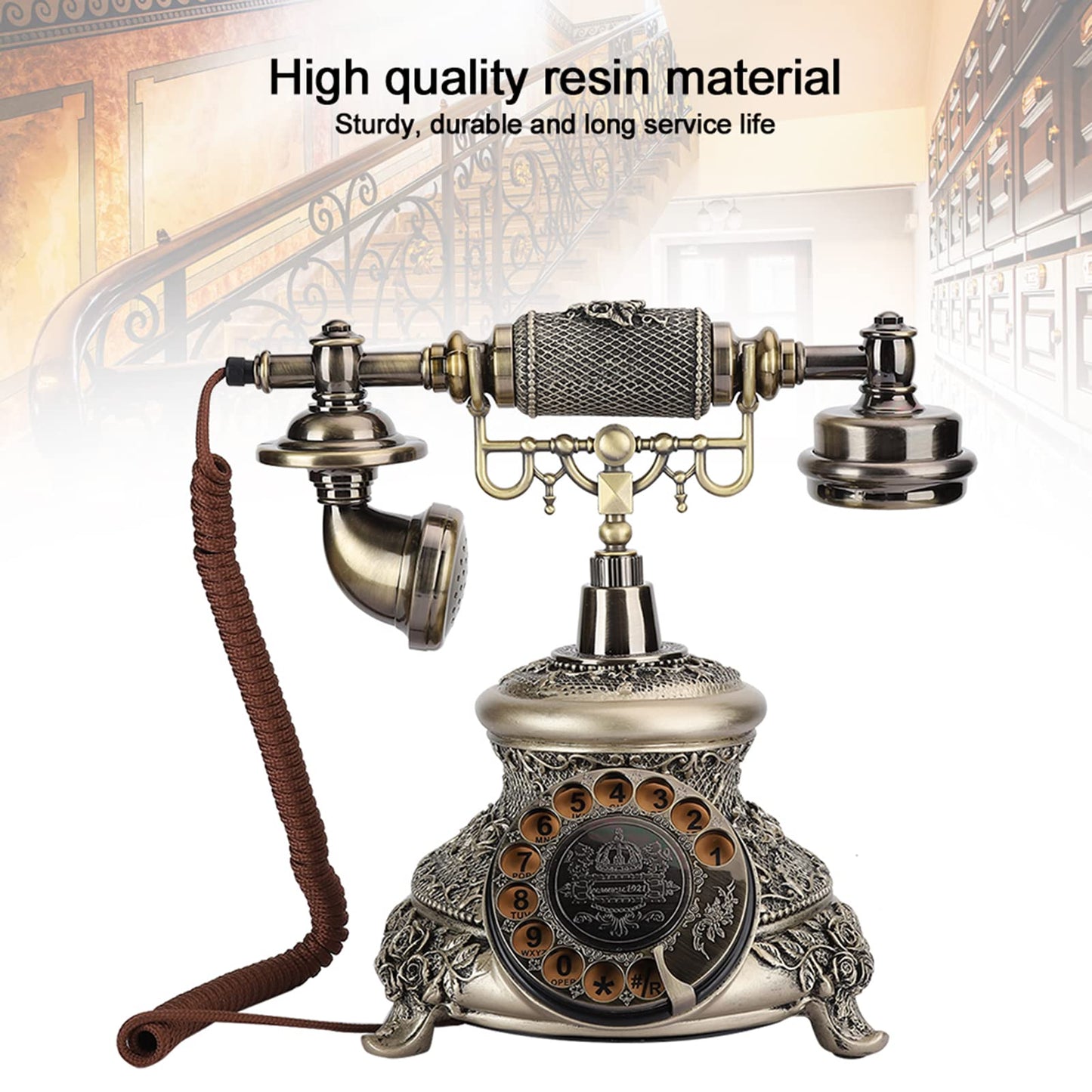 Teléfono Antiguo, Teléfono Giratorio Ms-5700D Resina, Clásico, Antiguo, Tocadiscos, Teléfono Decorativo, Rotación, Teléfono Europeo para Escritorio, Oficina en Casa, Teléfonos de Oficina, Línea Fija