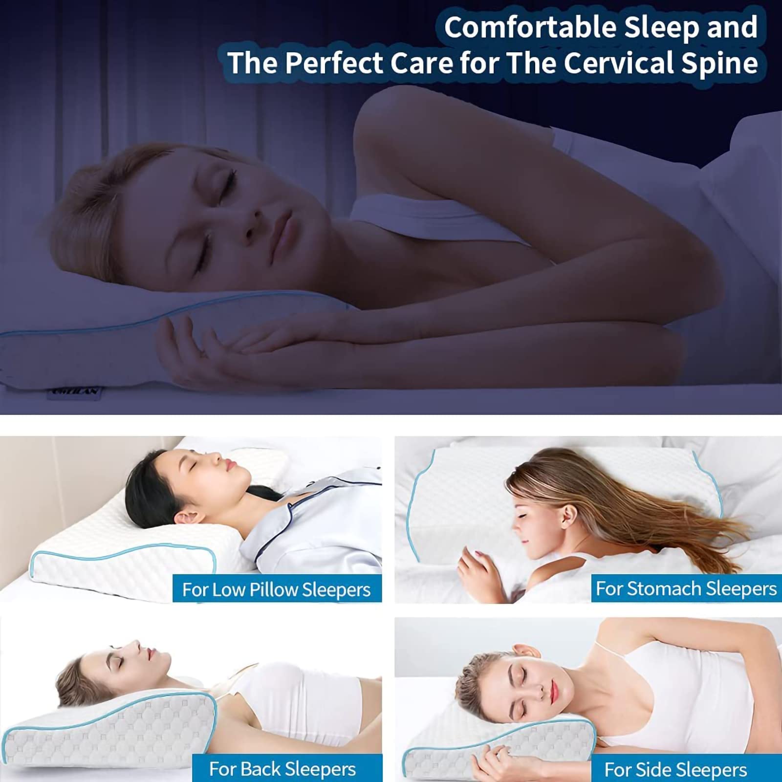 HOOSUFU Almohada Memory Foam Almohada ortopedica Cervical Almohada ortopedica para Dormir Almohadas de Espuma Viscoelástica Almohada para cervicales y Cuello
