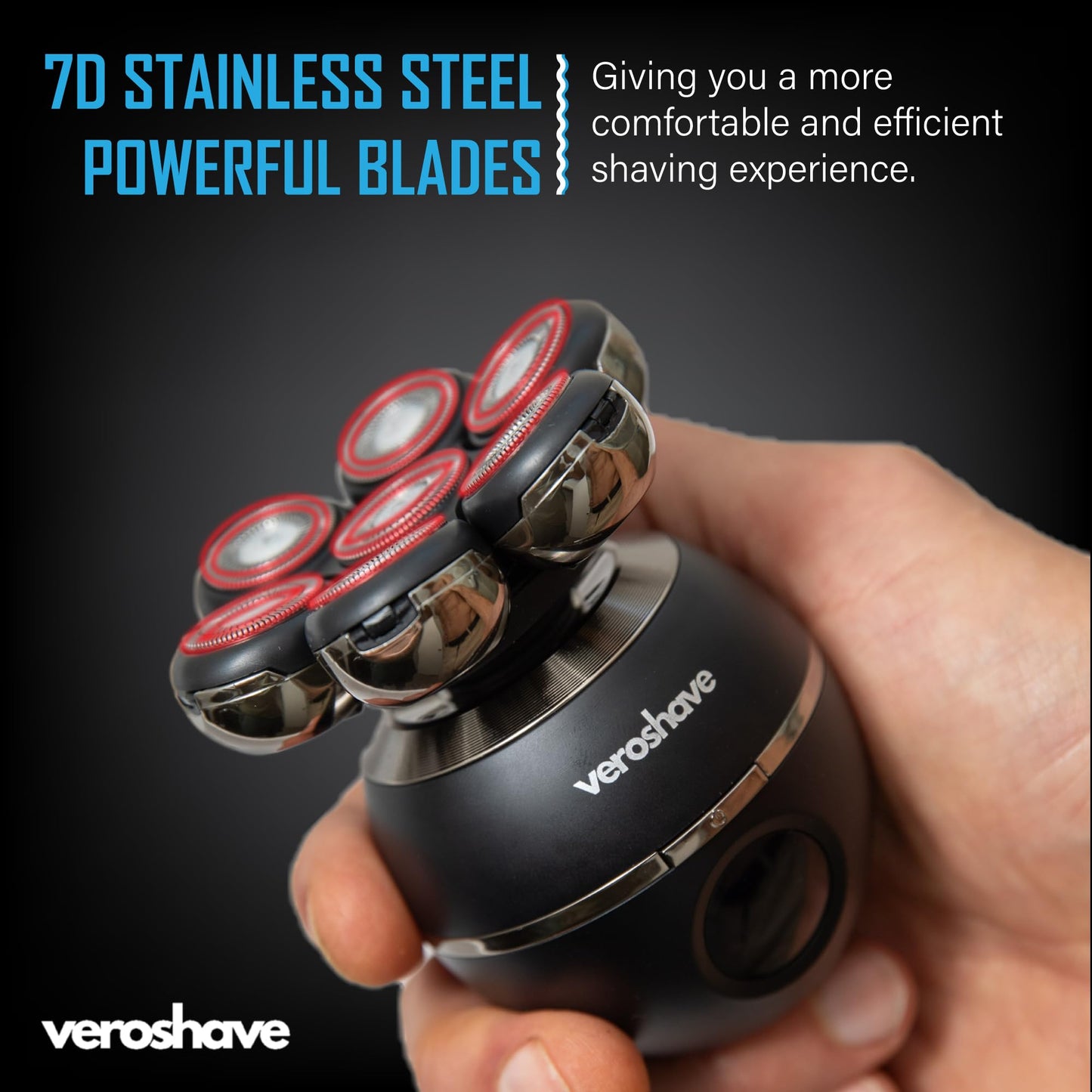 Veroshave - Afeitadora de cabeza calva de 7 hojas para hombres, sin cables, recargable, con cuchillas curvadas, kit de aseo para viajes sin desorden y afeitado completo