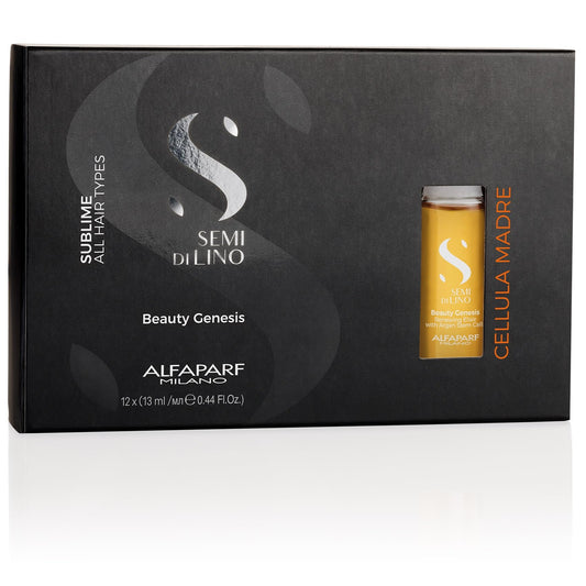 Pack de 12 Ampolletas Alfaparf Semi Di Lino Cellula Madre Beauty Genesis para Cabello. Tratamiento reparador y revitalizante con células madre. ¡Restaura tu cabello desde la raíz! Ideal para pelo dañado y sin vida.