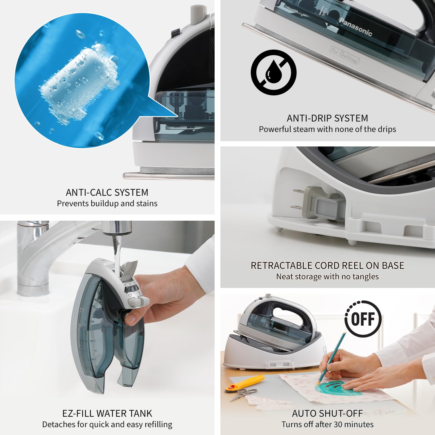 Plancha Inalámbrica Panasonic Plata 360 Grados con Puntas de Precisión y Suela de Acero Inoxidable