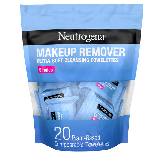 Makeup Remover Cleansing Towelette Singles Individually Wrapped, 20 Pre-moistened Towelettes