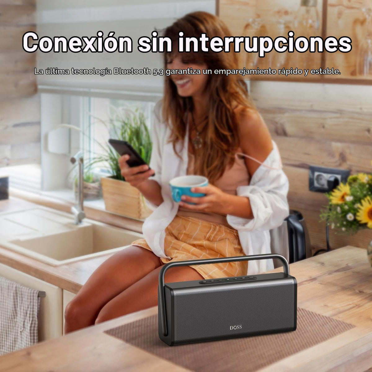 Altavoz Bluetooth DOSS SoundBox XL Pro Negro con Sonido Estéreo Potente y Graves Extra