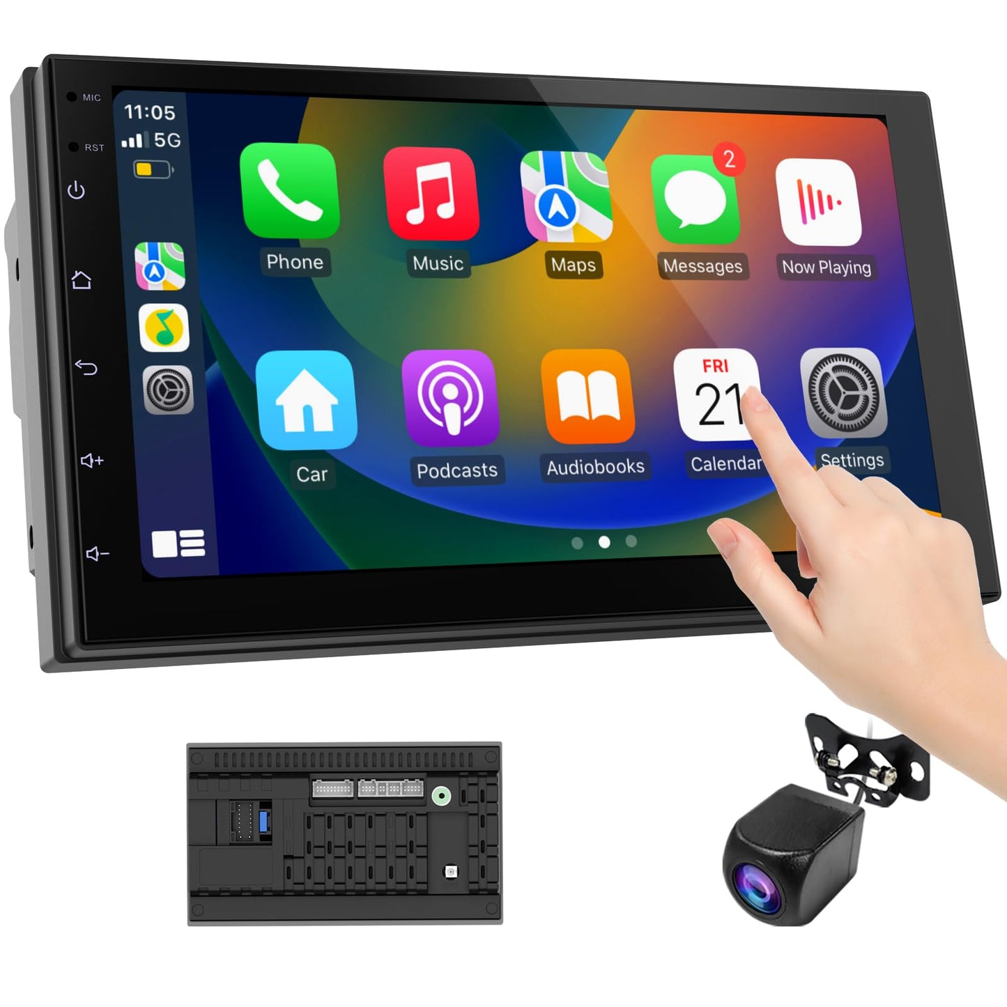 Haudio CarPlay - visualización inalámbrica para Coche y Android Auto Head Unit - visualización táctil de 7 Pulgadas Doble DIN estéreo (2+32 GB)