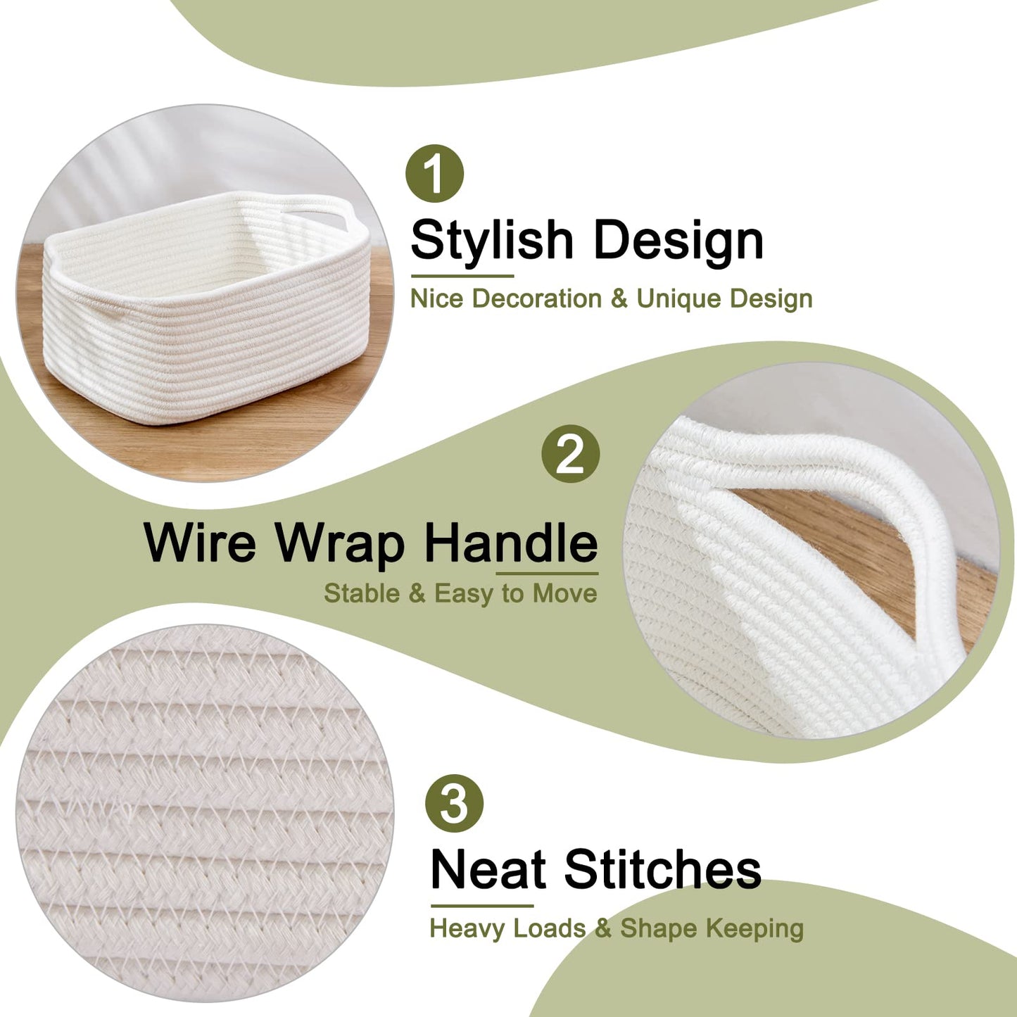 OIAHOMY - Cestas de almacenamiento de cuerda de algodón | Cesta de almacenamiento decorativa para almacenamiento de clóset, contenedores de organización del hogar y decoración de guardería, cestas