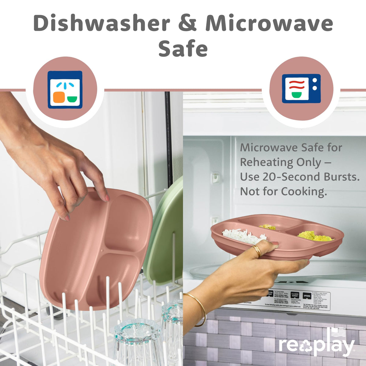 Re-Play - Juego de 3 platos divididos para niños pequeños, de paredes profundas, 3 compartimentos, para comedores exigentes, aptos para lavaplatos y microondas, sin BPA, fabricado en Estados Unidos