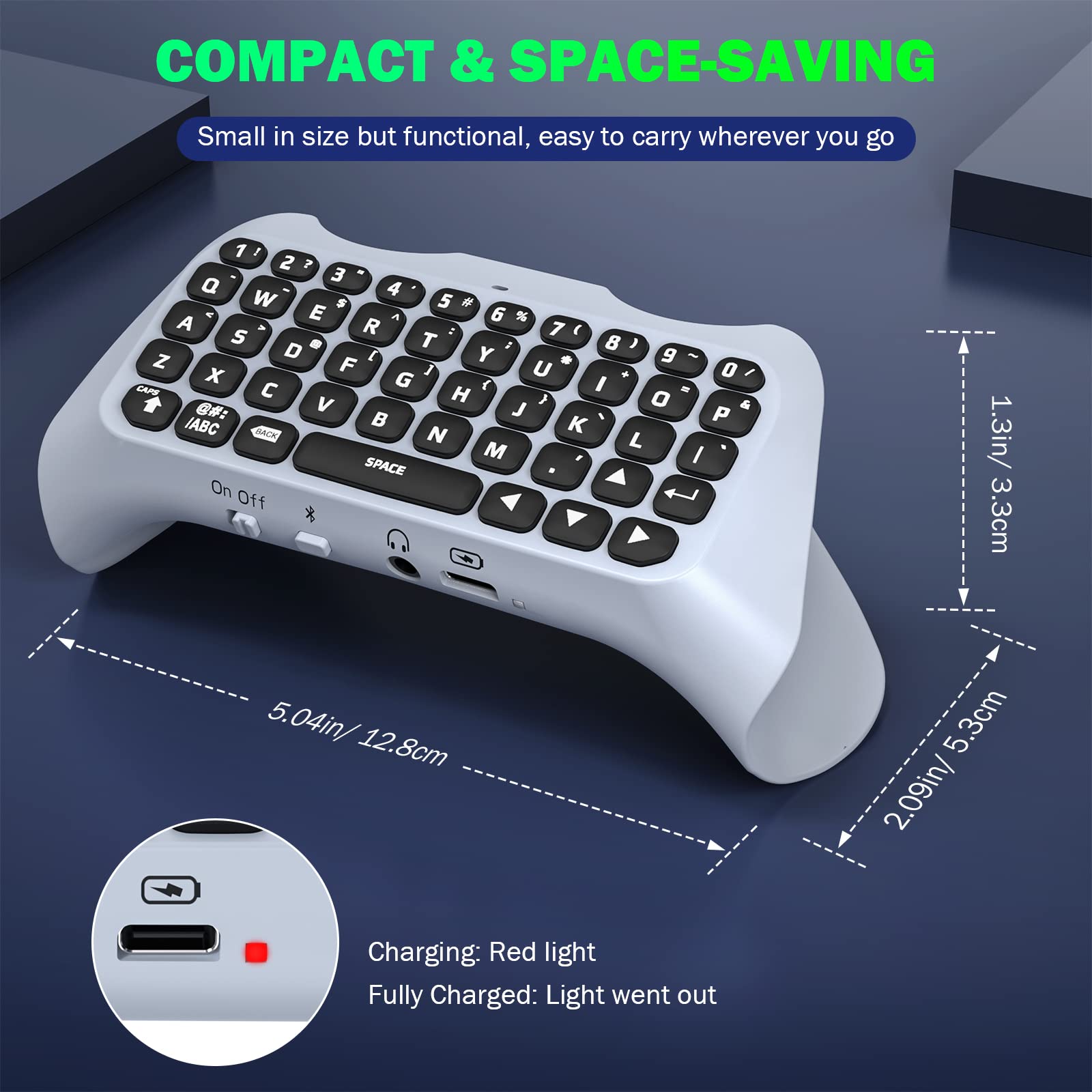 Teclado Retroiluminado Verde MoKo Blanco con Altavoz y Jack de Audio para Controlador PS5
