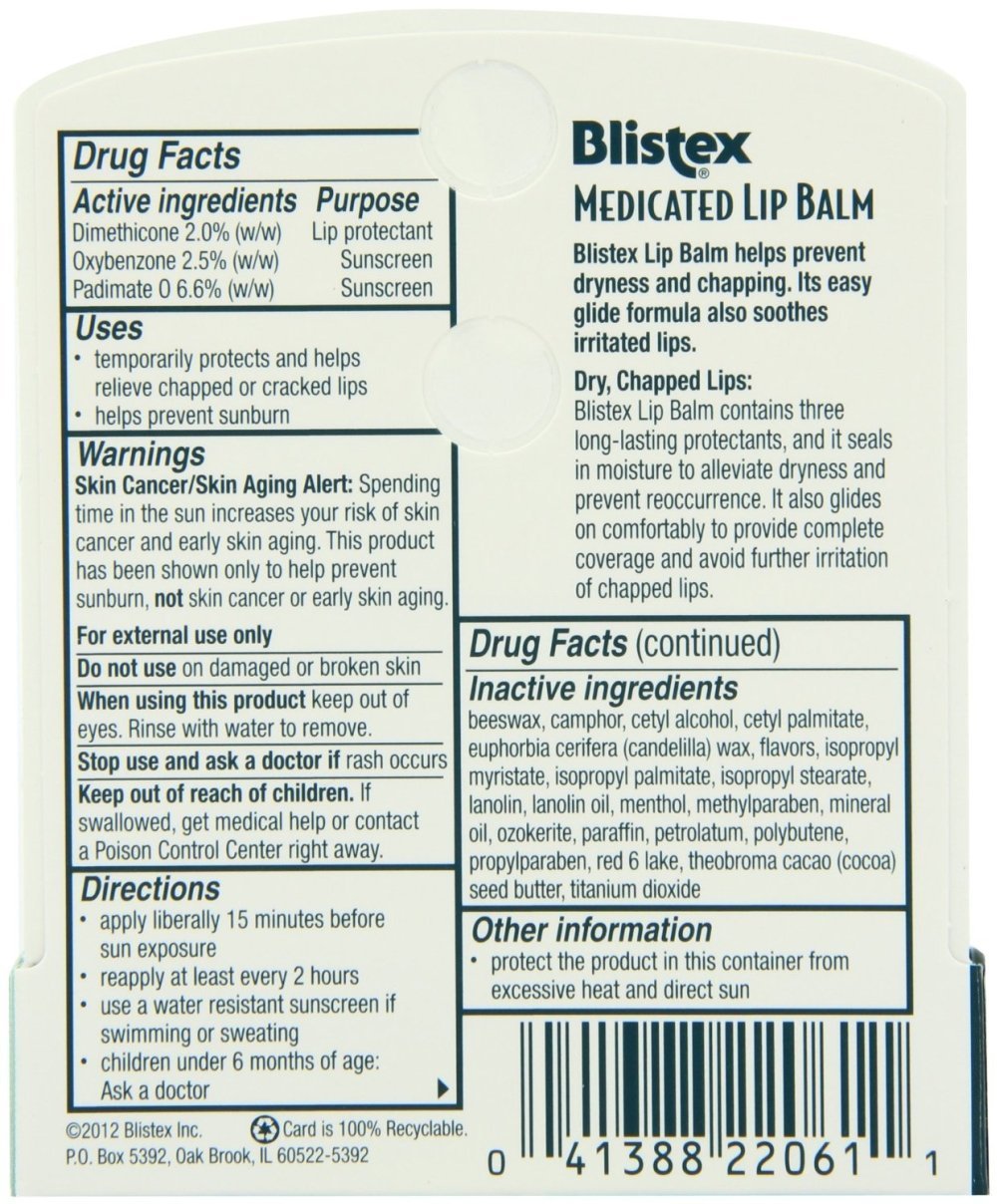 Blistex Bálsamo Labial Medicado Spf 15 0.15 Oz, Paquete de 8
