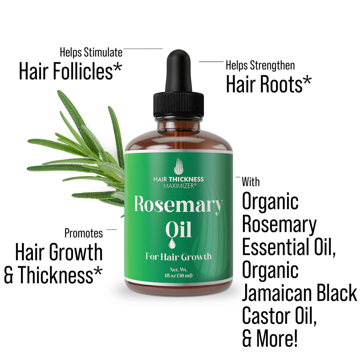 Aceite de Romero Hair Thickness Maximizer para Crecimiento del Cabello sin Aroma ni Quemadura para Hombres y Mujeres