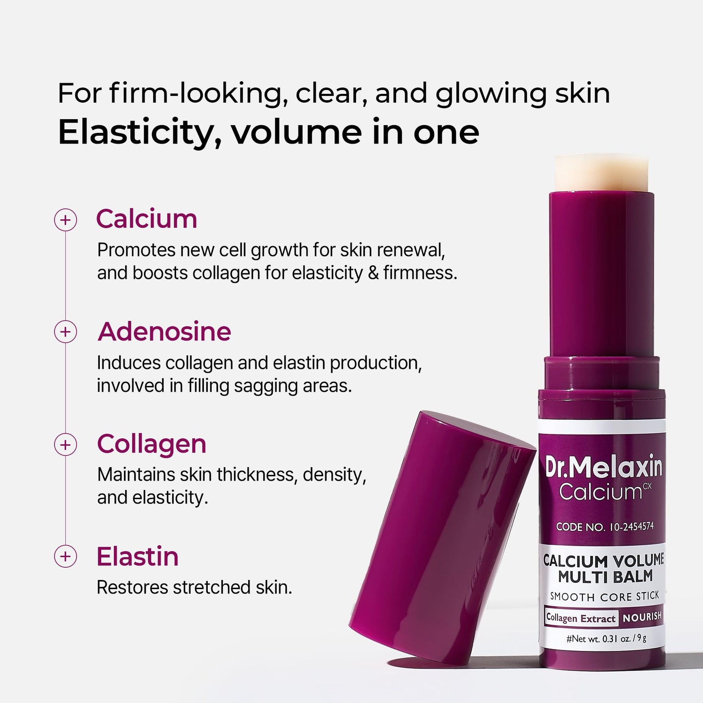 Dr.Melaxin Calcium Multi Balm Stick, Collagen & Elastin Wrinkle Stick, All-in-One Hydrating Lip , Eye & Neck , Makeup Base & Face Moisture , Korean Skincare, 0.31 OZ
