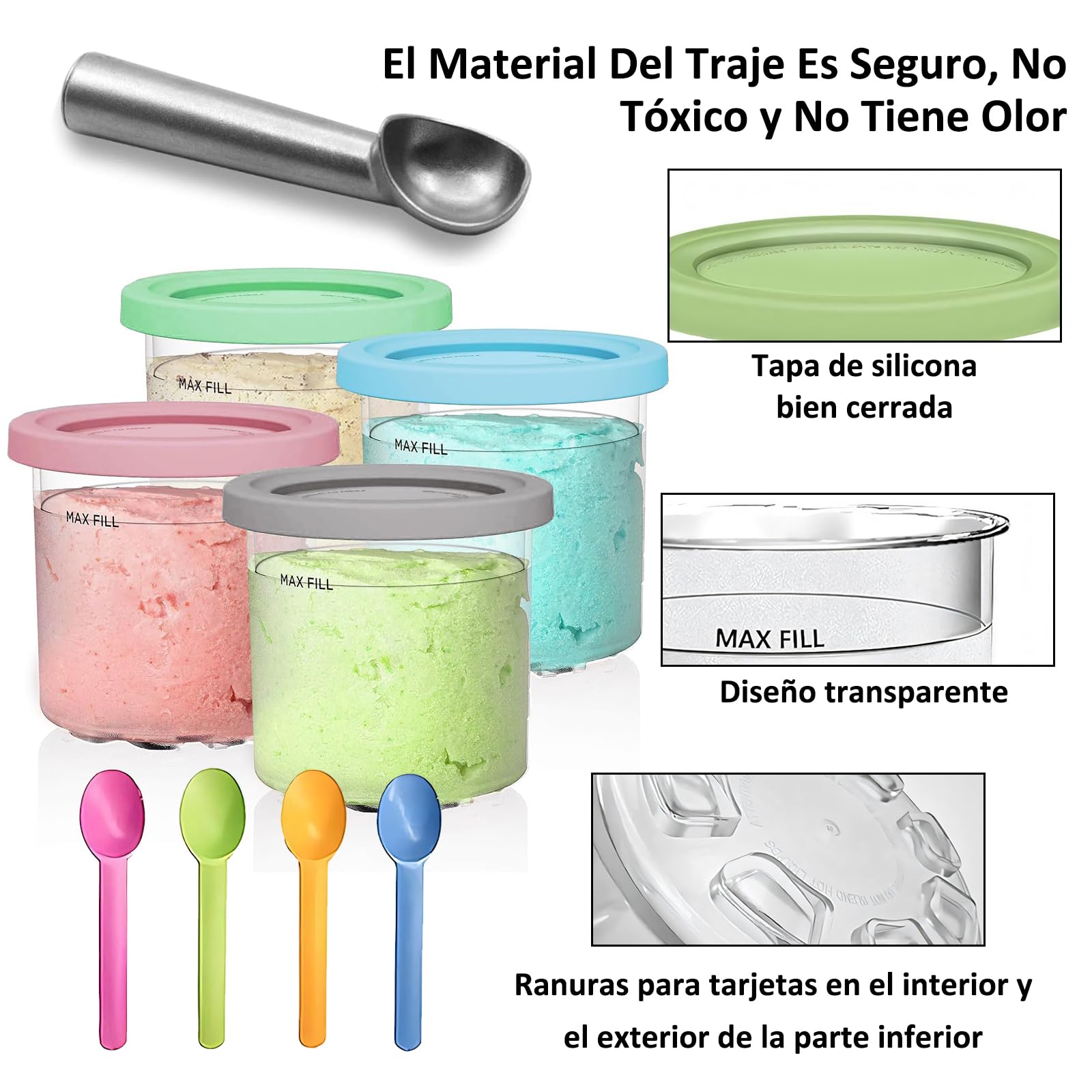Recipientes de Repuesto Ninja Creami para Pintas y Tapas Sellados Colores