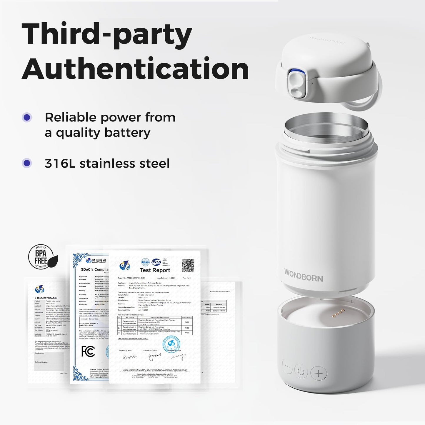 WONDBORN Calentador de biberones portátil para viajes - Calentamiento instantáneo, apto para lavavajillas, control preciso de temperatura de 1°F, carga rápida de 30W, batería de larga duración