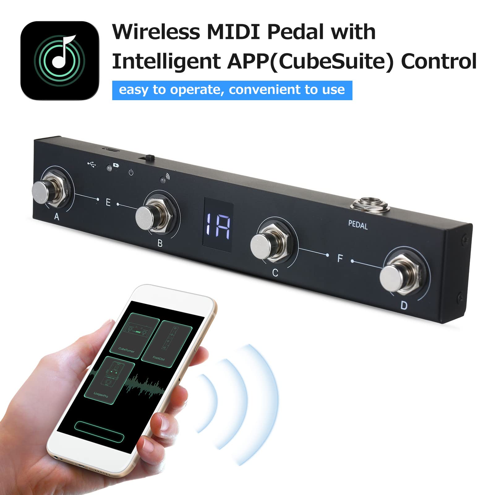 BHCASE midi controller, Controlador MIDI inalámbrico recargable 4 botones Controlador de pie MIDI portátil Control de la aplicación del pedal,midi controller