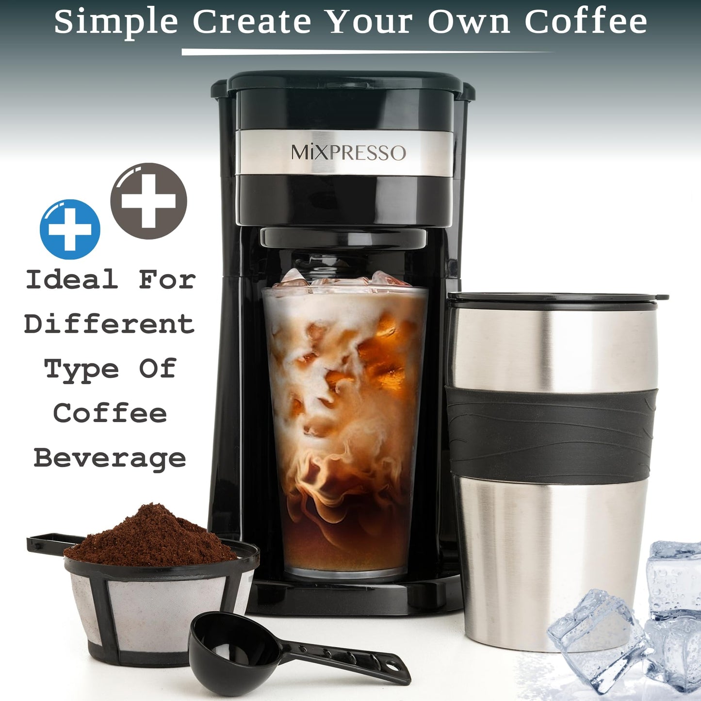 Cafetera Personal 2 en 1 Ultimate Portátil y Ligera Negra con Termo de 14oz y Filtro Reutilizable Eco-Friendly