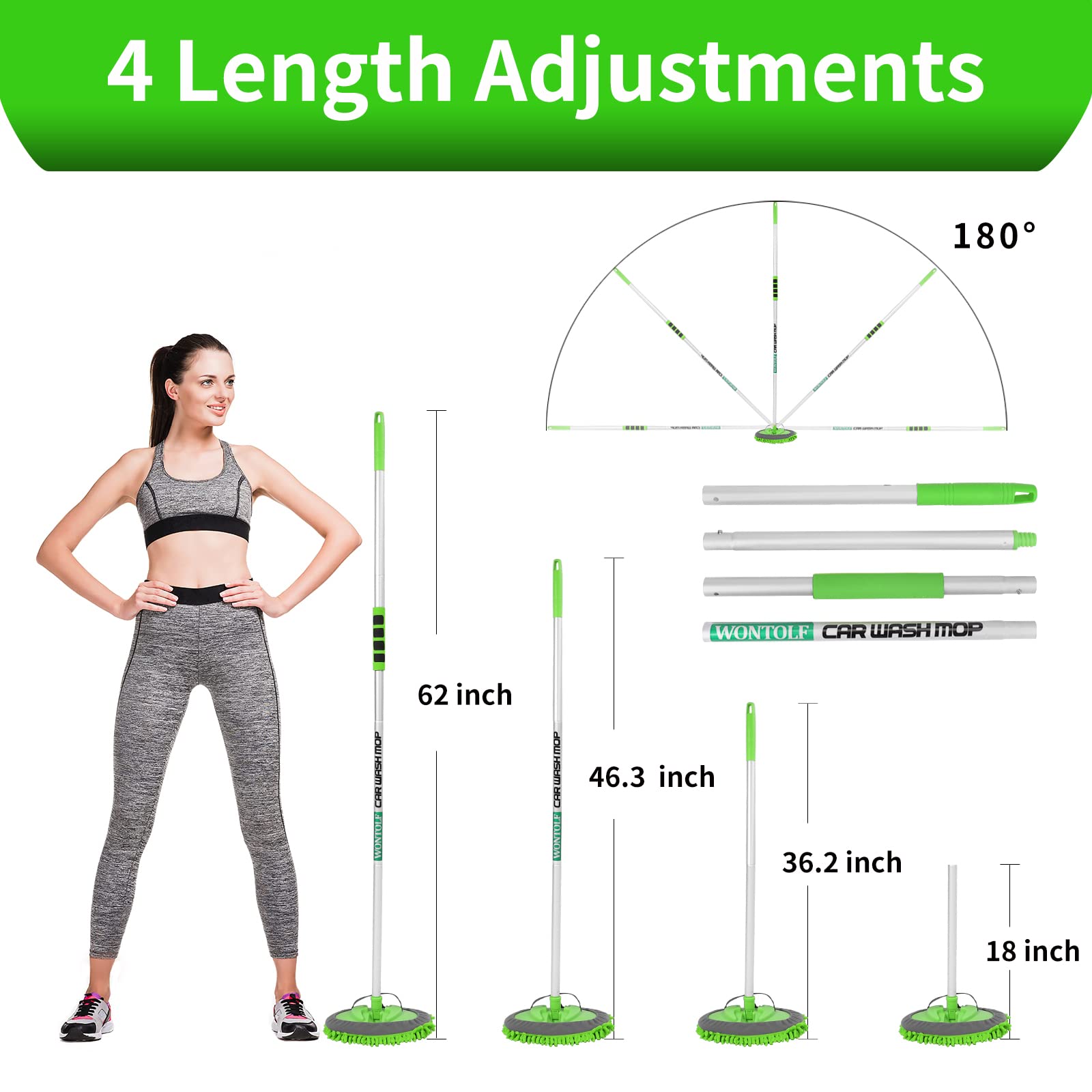 Cepillo de Lavado de Coche Wontolf Microfibra Chenilla Largo 62 Pulgadas para Parabrisas y Ventanas