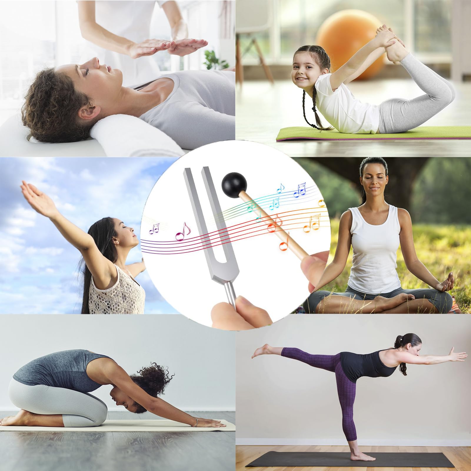 MIMIRACLE Solfeggio - Juego de 10 horquillas de aleación de aluminio sin peso con paño de limpieza, mazos de goma y caja de regalo para meditación, yoga y curación