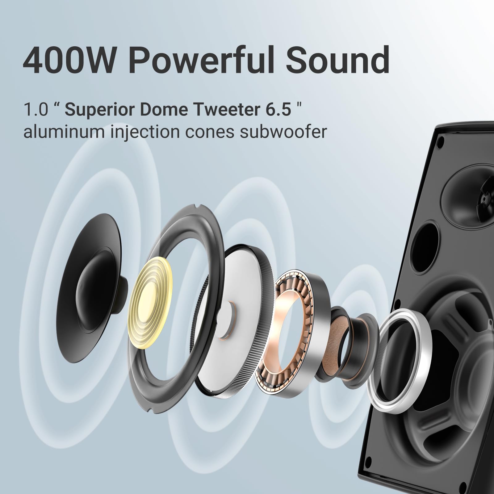 Herdio 6,5 Pulgadas Bocinas para Exterior, 400W Altavoces para Exteriores, Impermeable, Amplia Cobertura De Sonido Estéreo, para Patio, Terraza, Patio Trasero (Negro)