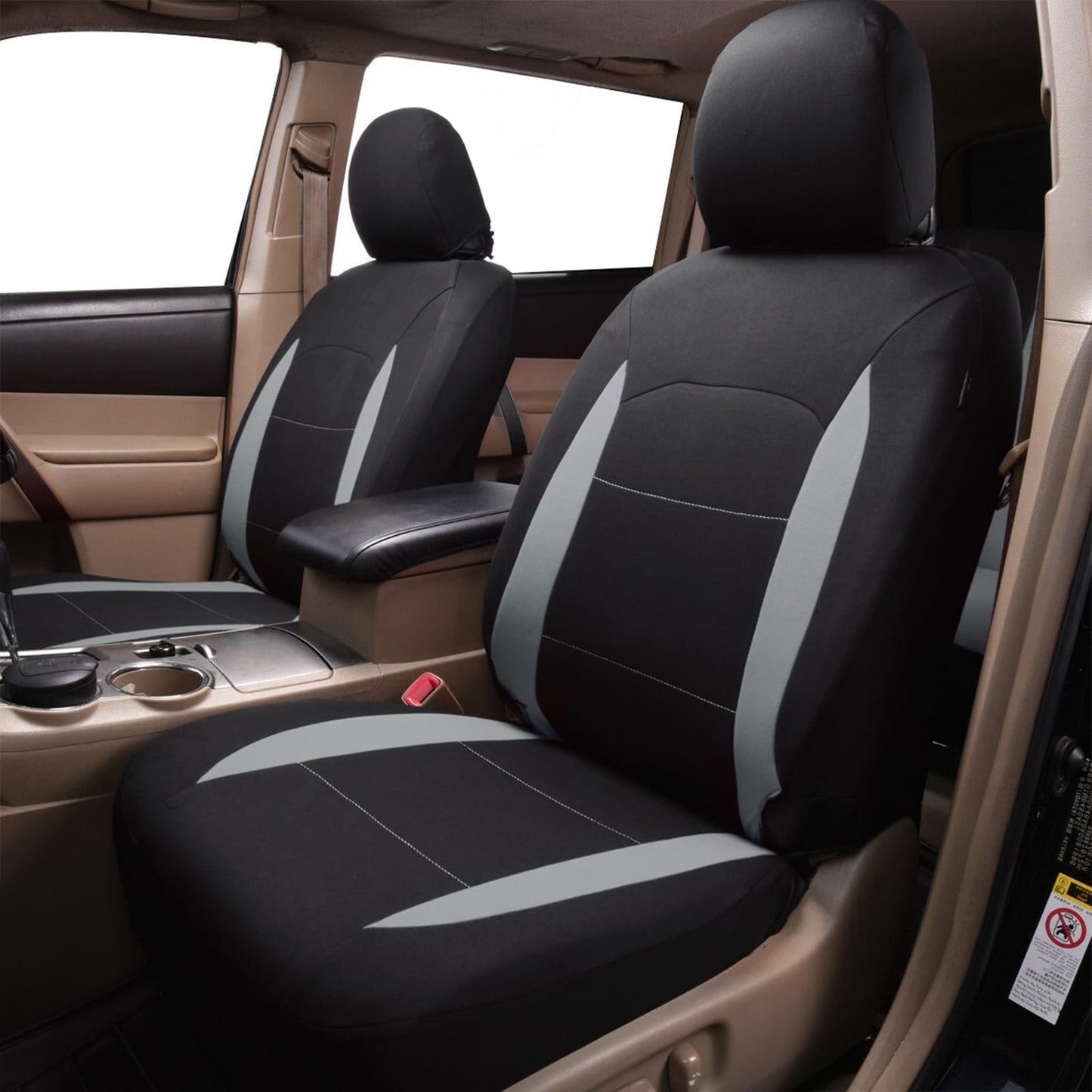 Flying banner car Seat Fund asiento delantero asiento trasero protector de asiento trasero de poliéster coche fácil de instalar asiento trasero dividido clásico camión masculino y femenino (conjunto completo - respaldo bajo - paquete combinado, negro y gr