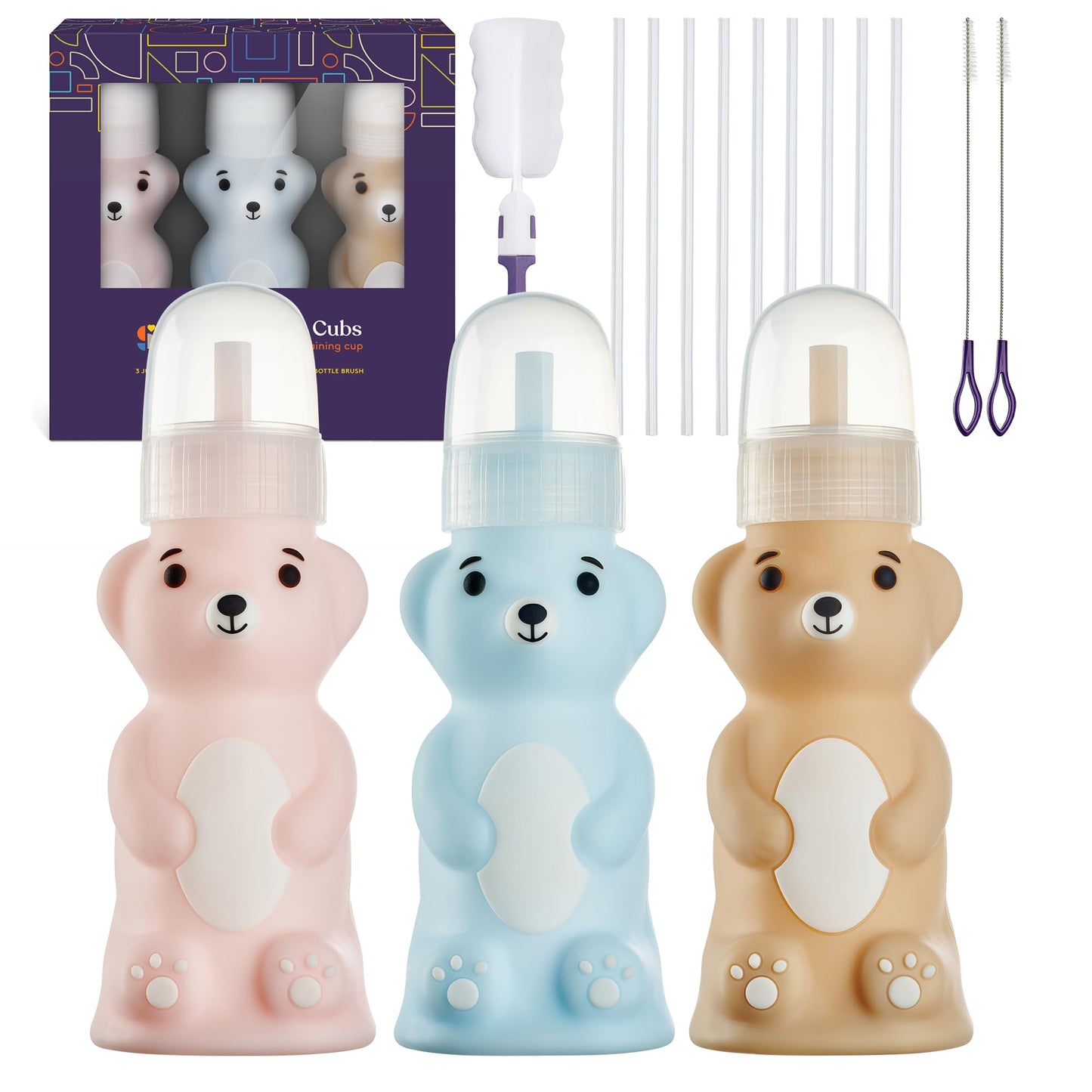 Special Supplies - Pajitas largas con pajita de oso de miel, terapia exprimible y recipiente de bebidas de asistencia para necesidades especiales, tapa a prueba de derrames y resistente a fugas