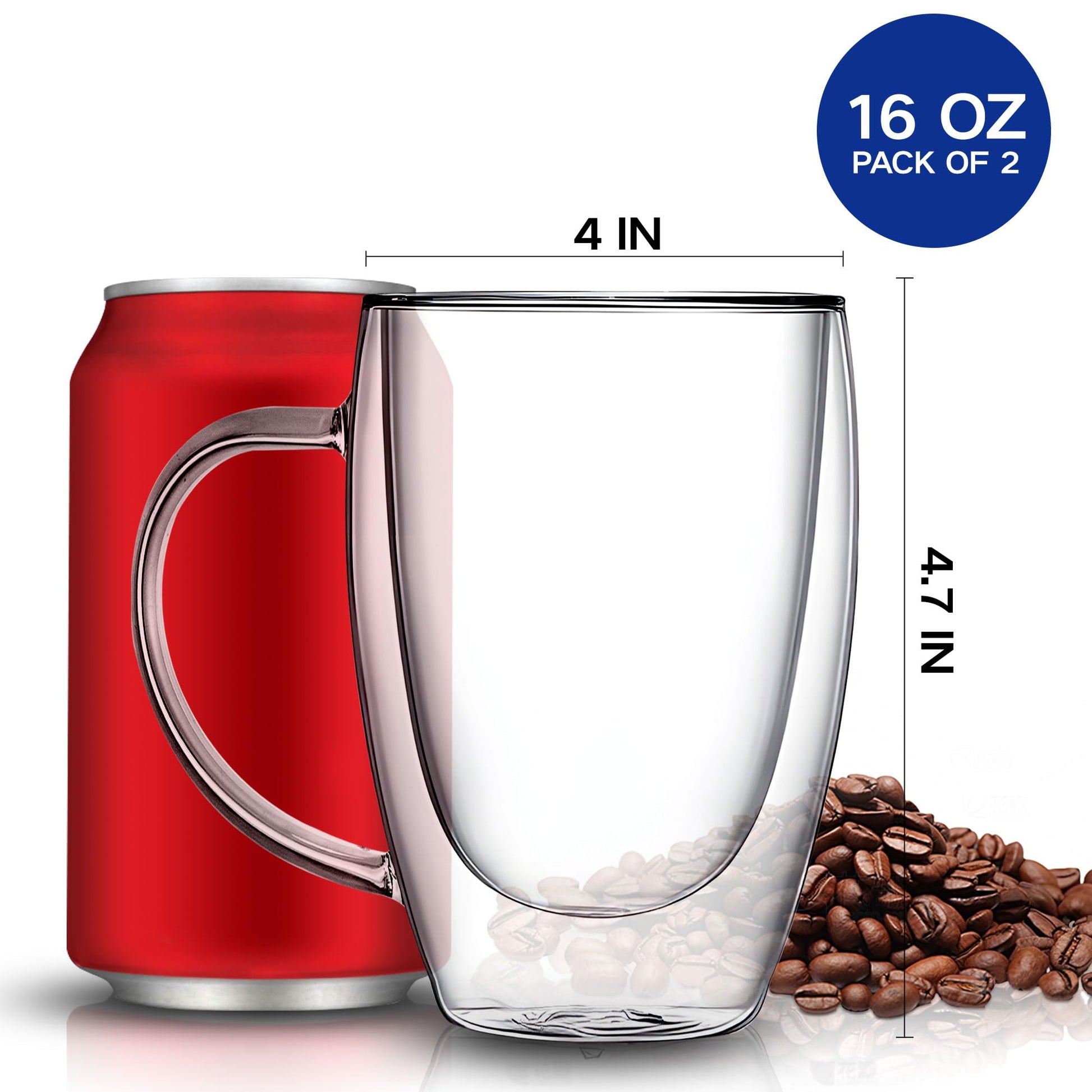 Juego de Tazas de Café de Vidrio YMMIND de Doble Pared con Asa para Bebidas Calientes