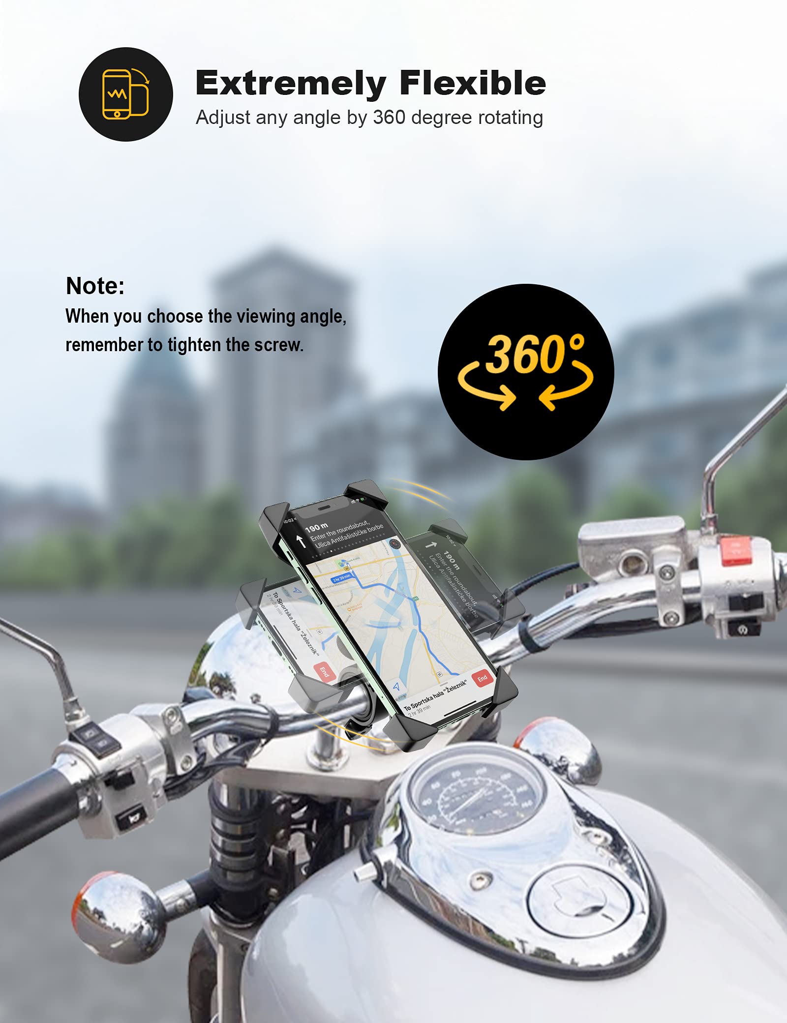 Grefay Soporte Movil Bicicleta, Soporte Universal Manillar Motocicleta para 3.5"-6.5" Smartphones con Rotación 360°
