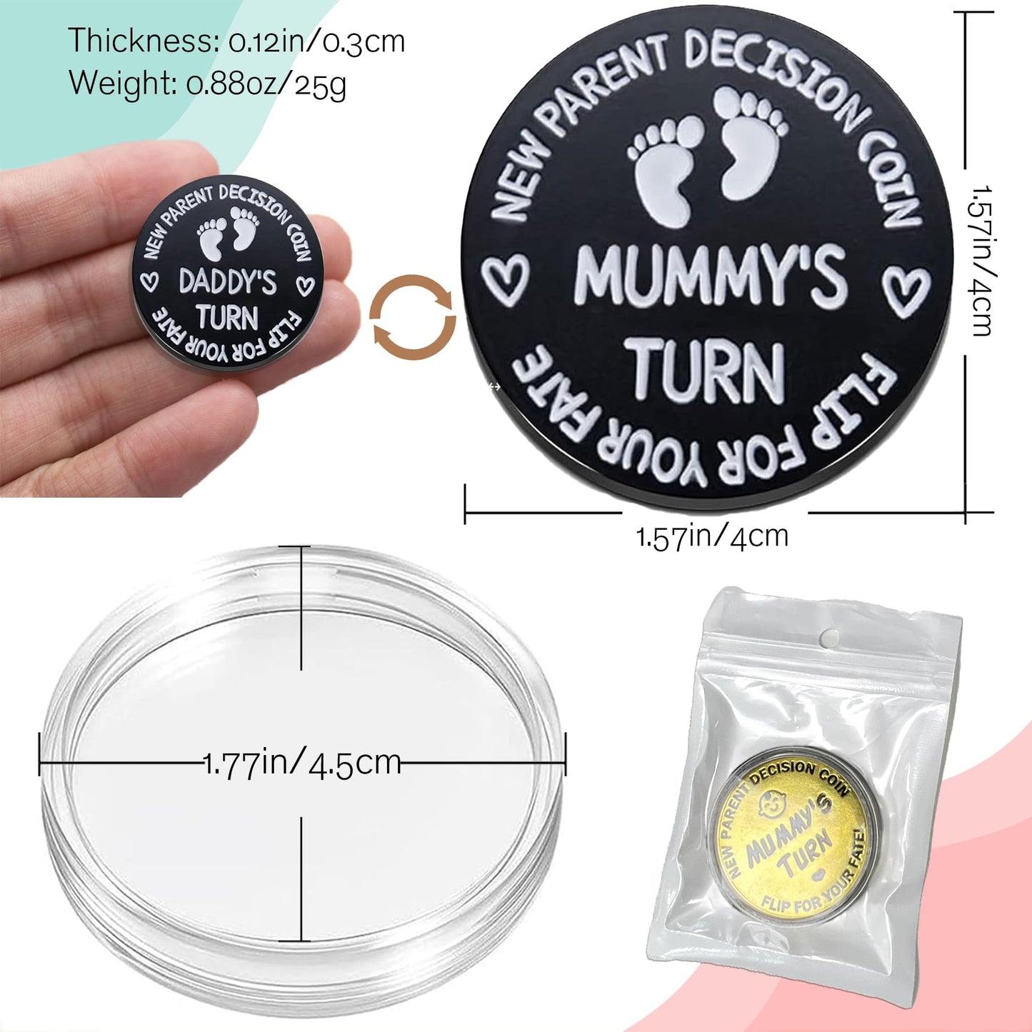 Regalos de baby shower, monedas de decisión de doble cara para nueva mamá y papá, divertidos regalos para recién nacidos, regalos para padres nuevos para parejas, regalos posparto para mamá, artículos esenciales para mamá