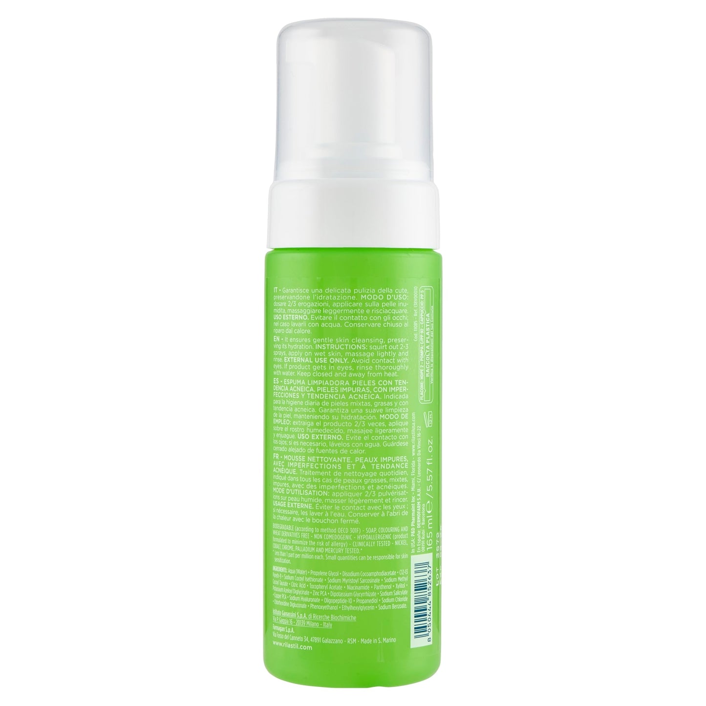 Rilastil Acnestil Mousse Limpiador 165 Ml Espuma facial limpiadora con acción queratolítica, sebonormalizante, calmante y matificante, reduce y previene las imperfecciones