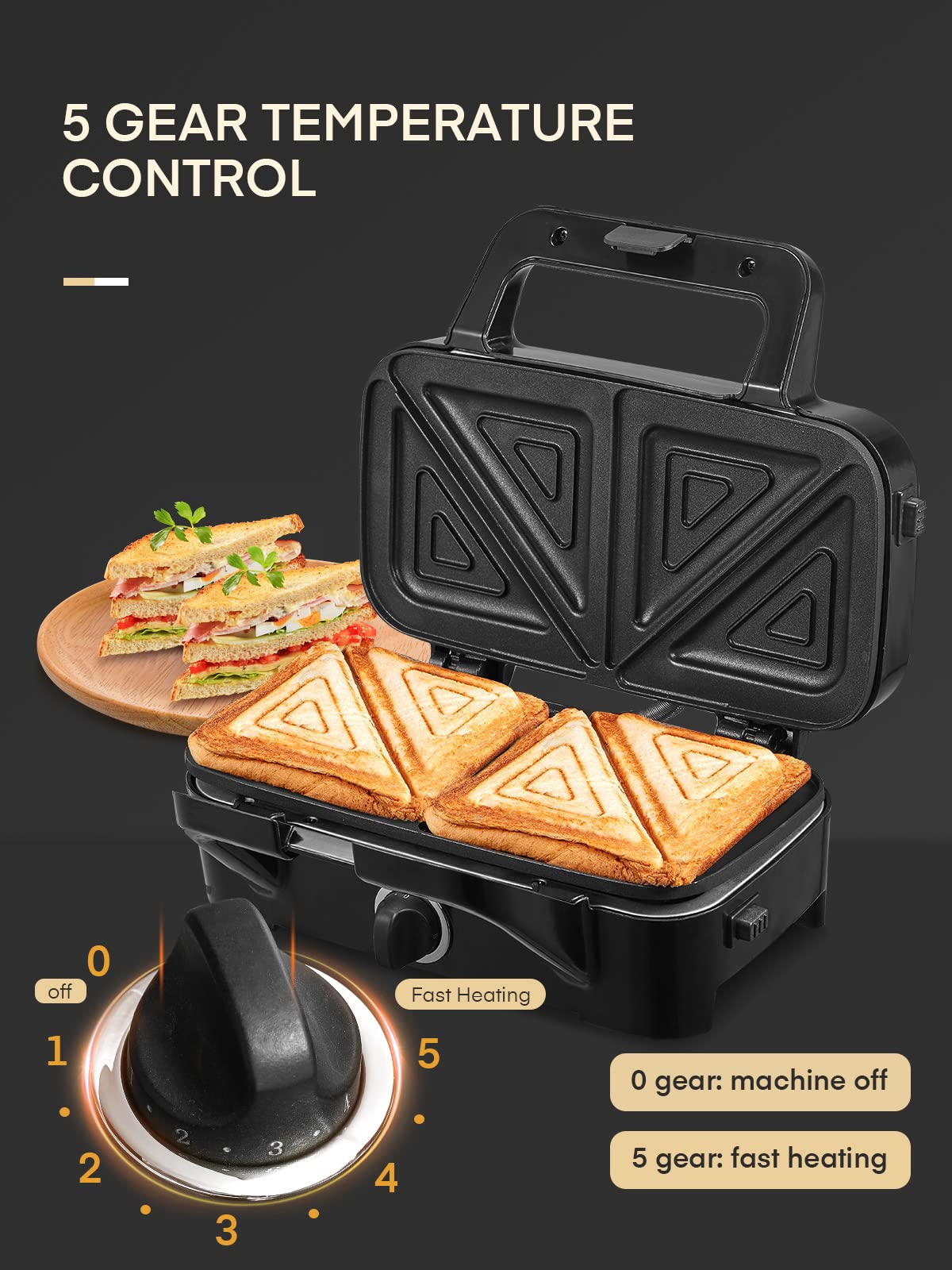 FOHERE Waffle Maker 3 en 1 Sandwichera Prensa Panini de 1200 W con placas extraíbles y control de temperatura de 5 engranajes, revestimiento antiadherente, fácil de limpiar, luces indicadoras,