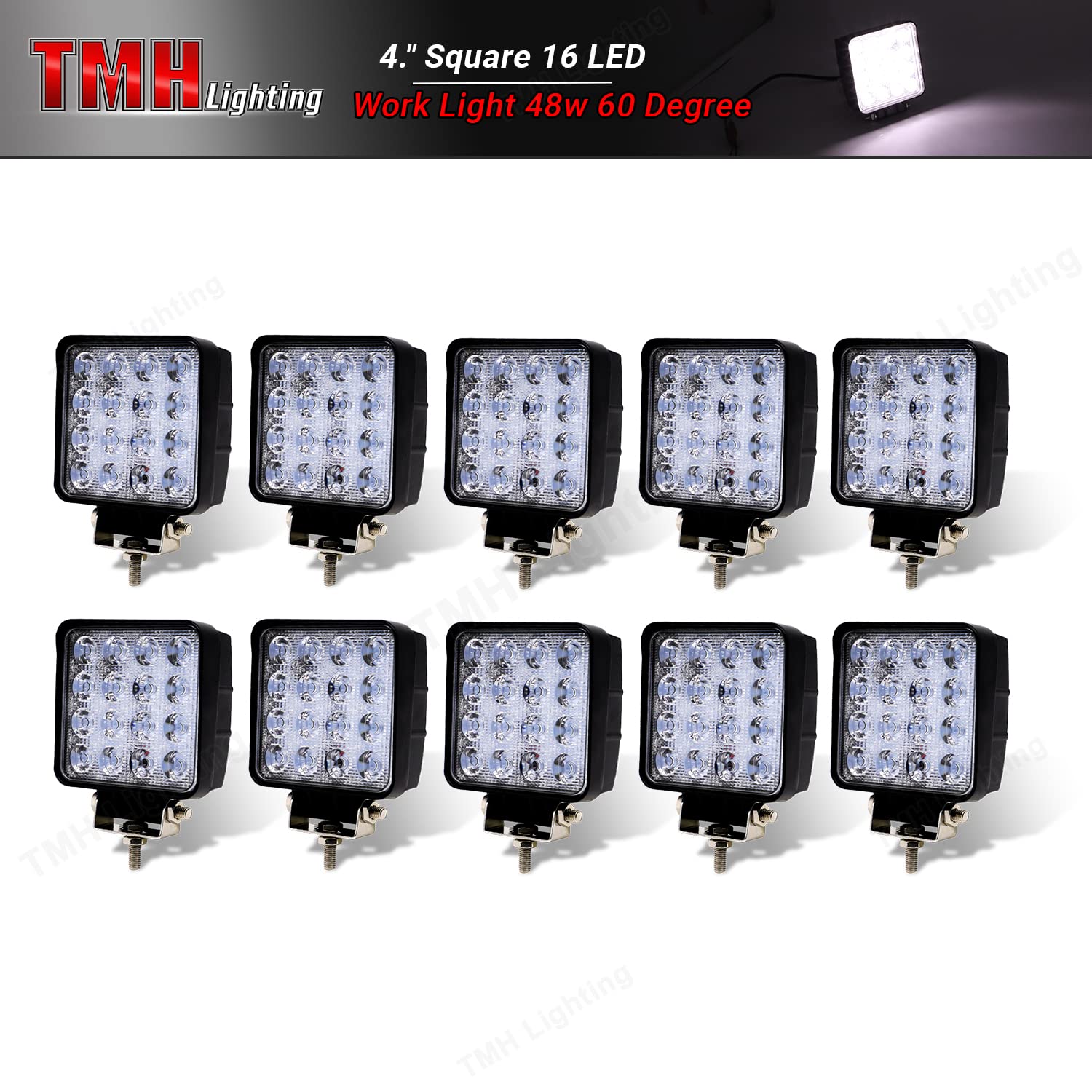 Reflector Cuadrado LED TMH 48W Blanco de 60 Grados para Jeep y Vehículos Todo Terreno