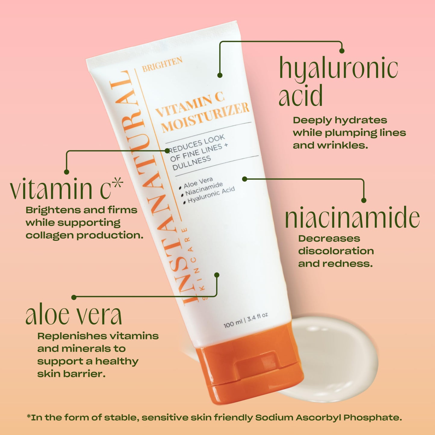 InstaNatural Vitamin C Moisturizer Cream - Anti Aging Face Lotion with Hyaluronic Acid & Organic Jojoba Oil - Fine Lines, Wrinkles, Hyperpigmentation, Dark Spots, & Acne - Men & Women - 3.4 oz
