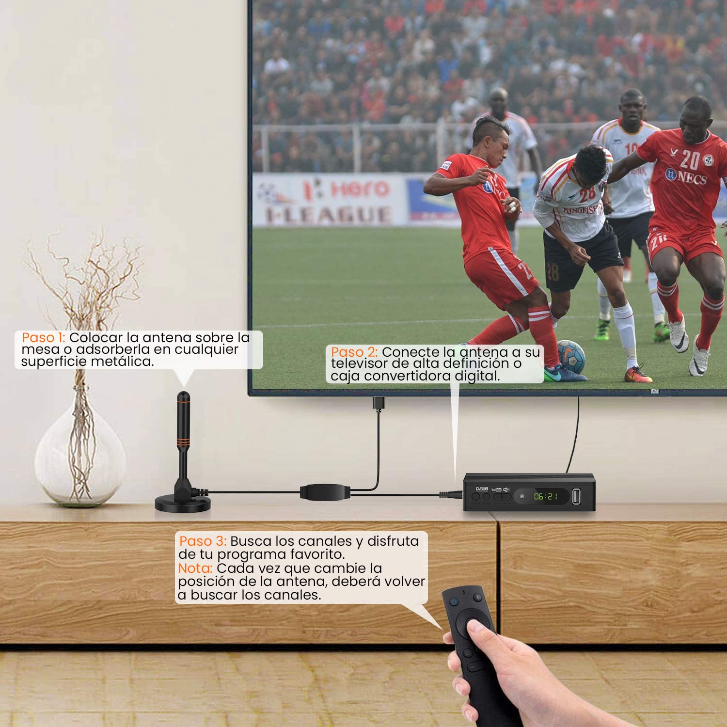 Antena de TV Digital - Antena de HDTV Interior con 2 Amplificador de señal Inteligente - Smart Antena de TV Digital para Interiores Canales de TV 1080P 4K Gratuitos - Cable Coaxial Premium de 16ft