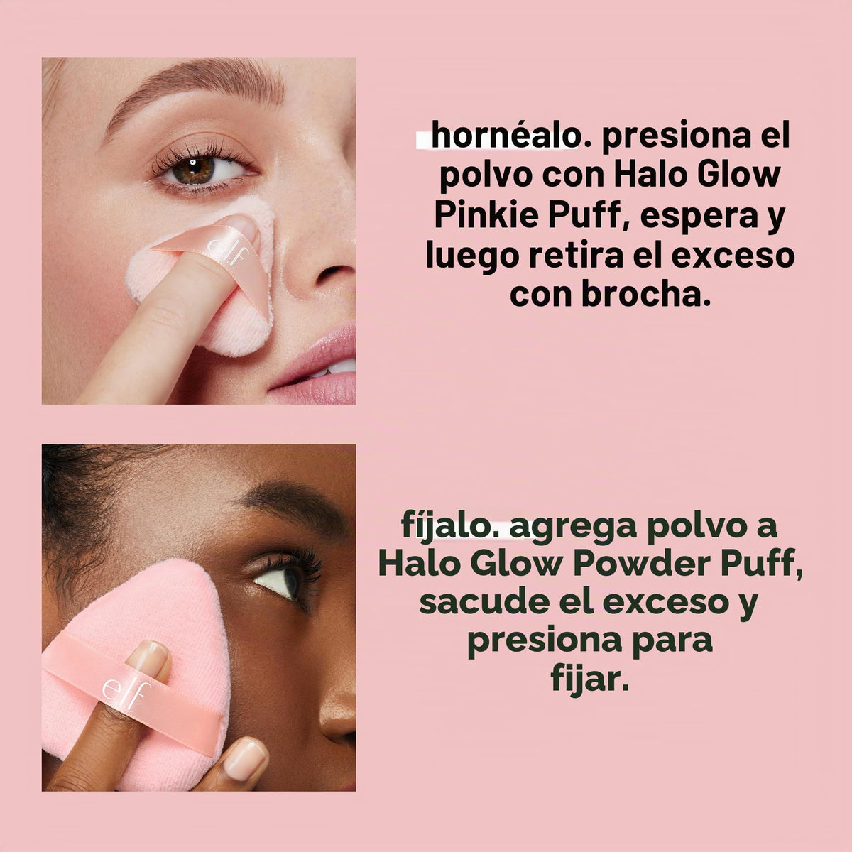 duende. Polvo fijador Halo Glow, sedoso, ingrávido, difuminado, suaviza, minimiza los poros y las líneas finas, crea un efecto de enfoque suave, acabado profundo y semimate, 0.24 oz