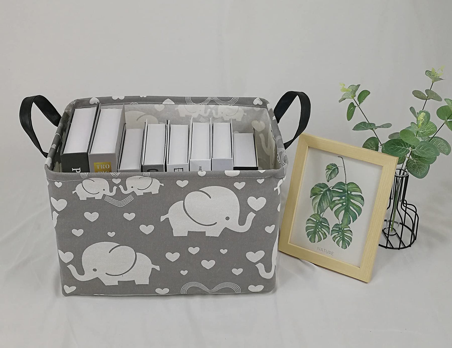 DUYIY Cesta de almacenamiento de lona con asa, grandes cubos organizadores para ropa sucia, cesta de bebé, juguetes para guardería, ropa de niños, cesta de regalo (elefante)