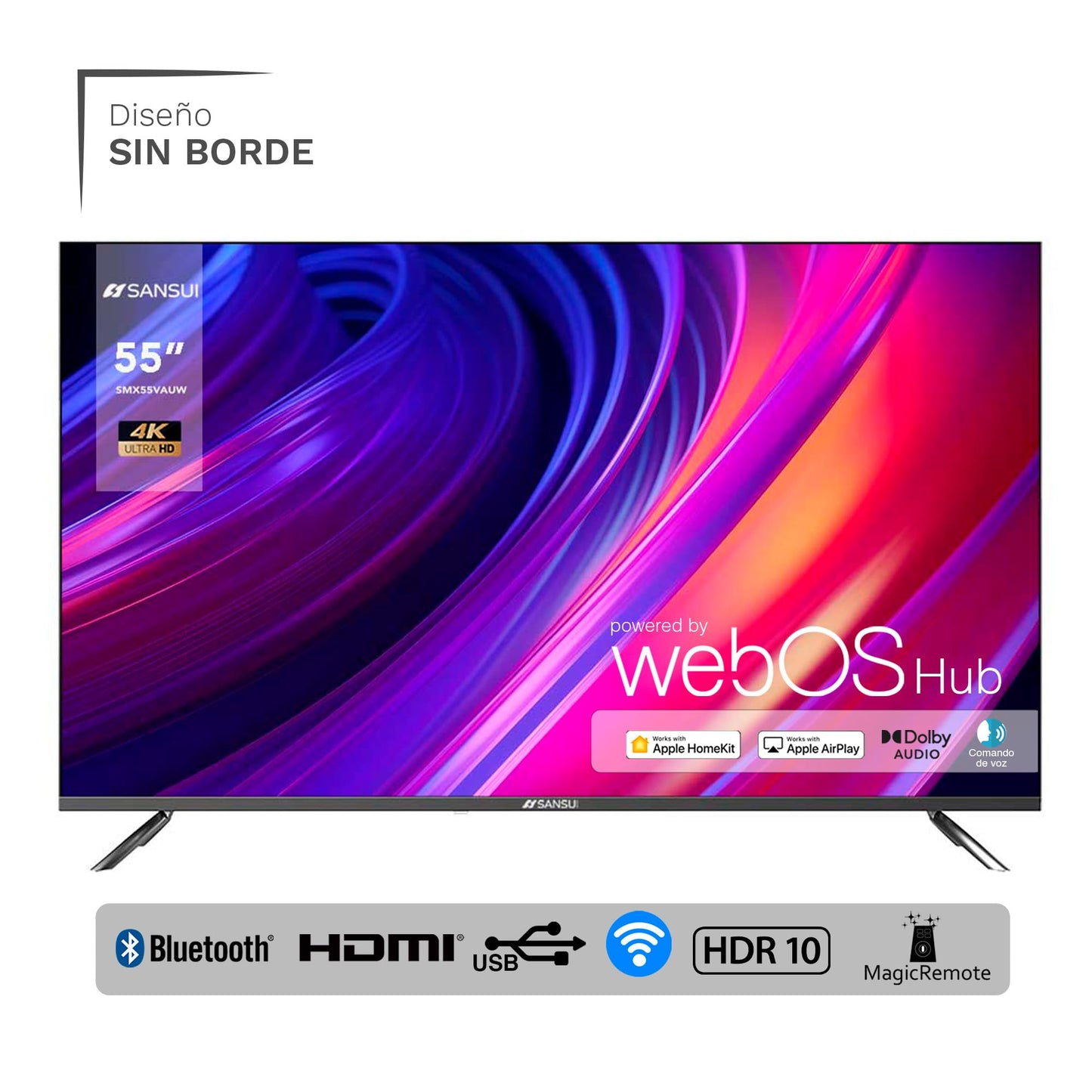 SANSUI SMX55VAUW TV 55" Ultra HD 4K Smart TV Dolby Vision, HDR10, Magic Remote, WiFi Sistema Operativo WebOS Series 2024, Control de Voz, Compatible con Alexa y Apple Air Play (55" UHD 4K)