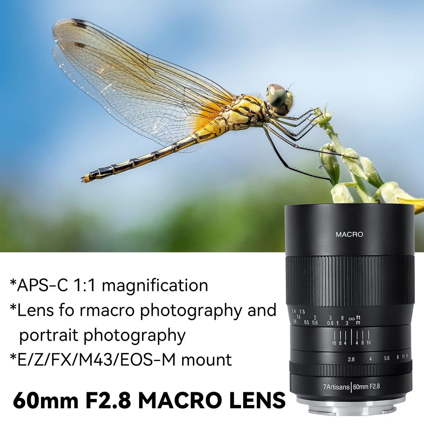 Lente de Cámara Macro 7artisans Enfoque Manual F2.8 Mark II 60 mm APS-C sin Espejo Fujifilm