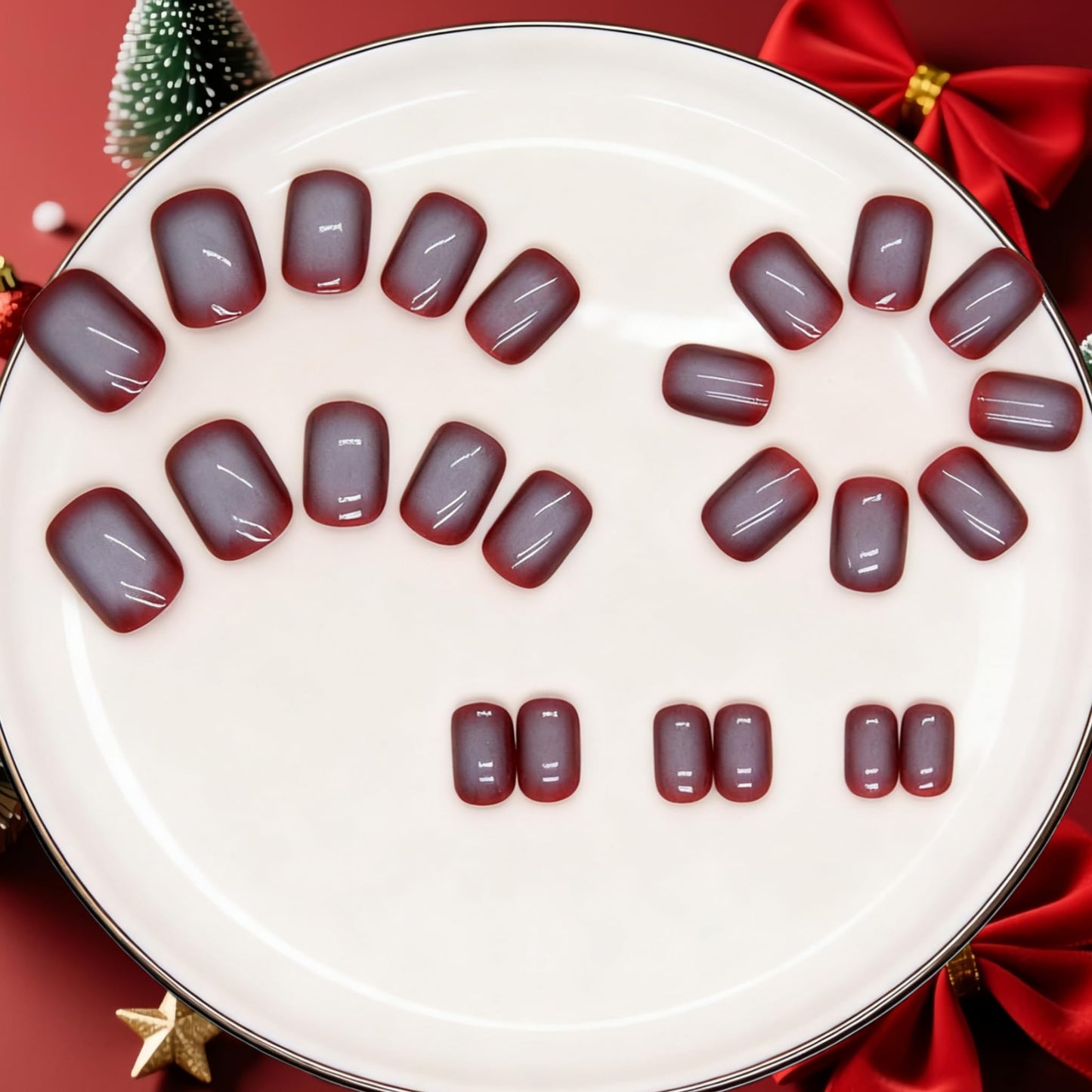 SXVME Uñas postizas cuadradas cortas, con degradado en rojo rubor y negro, uñas postizas francesas, calidad de salón, uñas postizas de gel suave reutilizables de estilo gótico oscuro para mujer, 24 un
