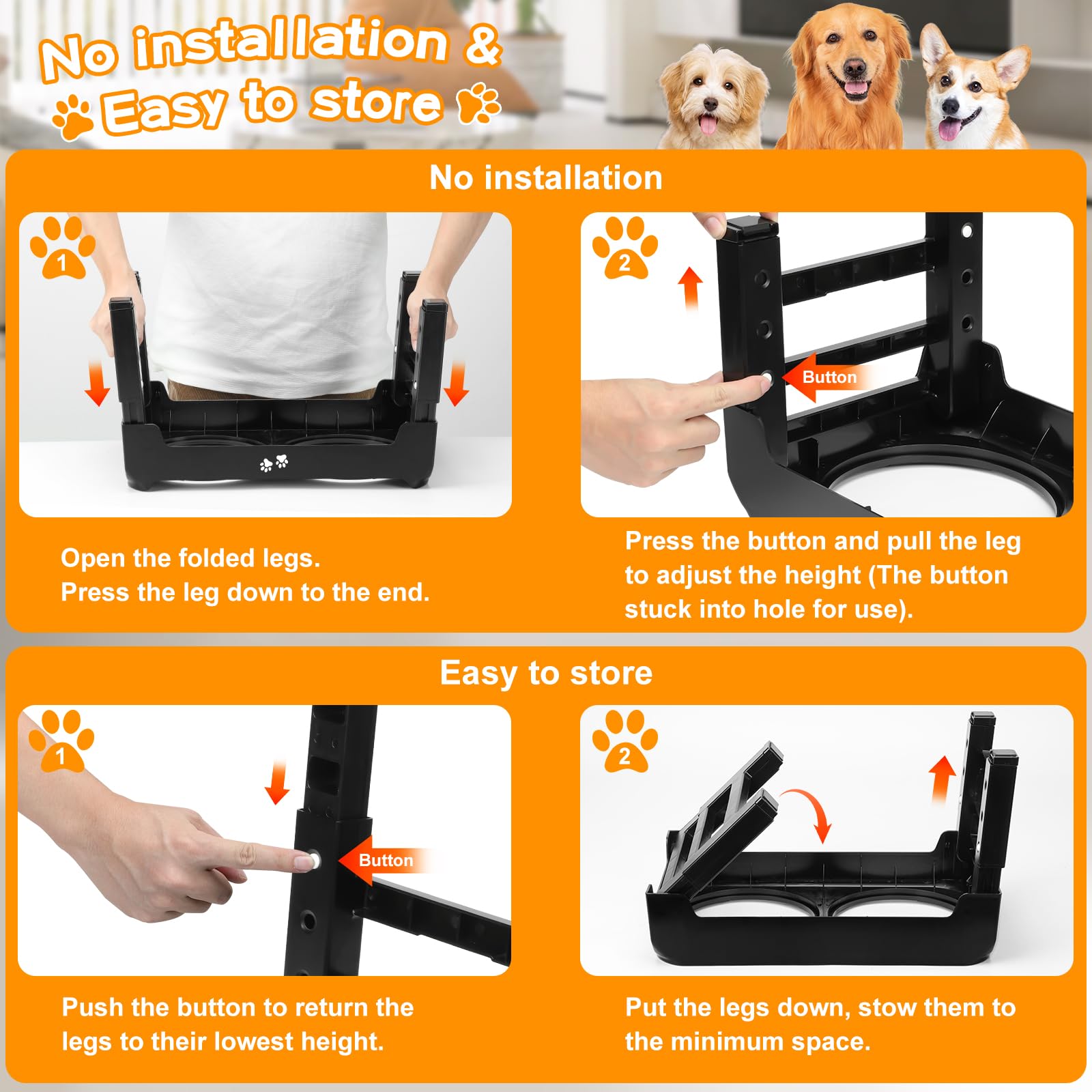 COMESOON SELPONT Bowls Slow Feeder with No Spill Dog Water Bowl 4 Height Adjustable Raised Dog Bowl Stand for Food and Water, Non-Slip Dog Feeder for Medium Large Dogs, Black