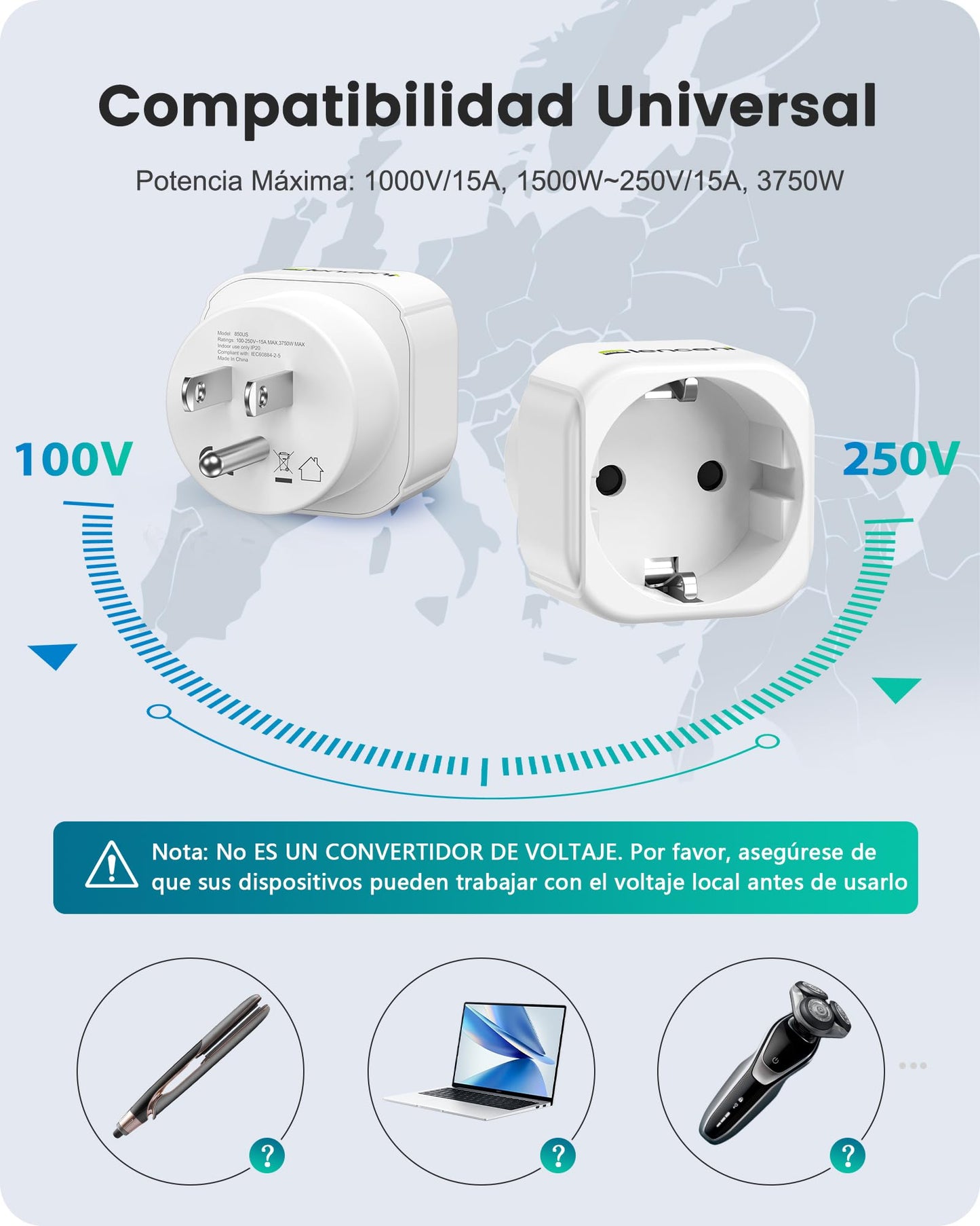 LENCENT 2X Adaptador de Enchufe de Europa a EE.UU, Adaptador de Enchufe de Salida Estadounidense, Adaptador de UE a EE.UU, Convertidor de Enchufe de Viaje de Europa a EE. UU. Mexico Colombia Canada