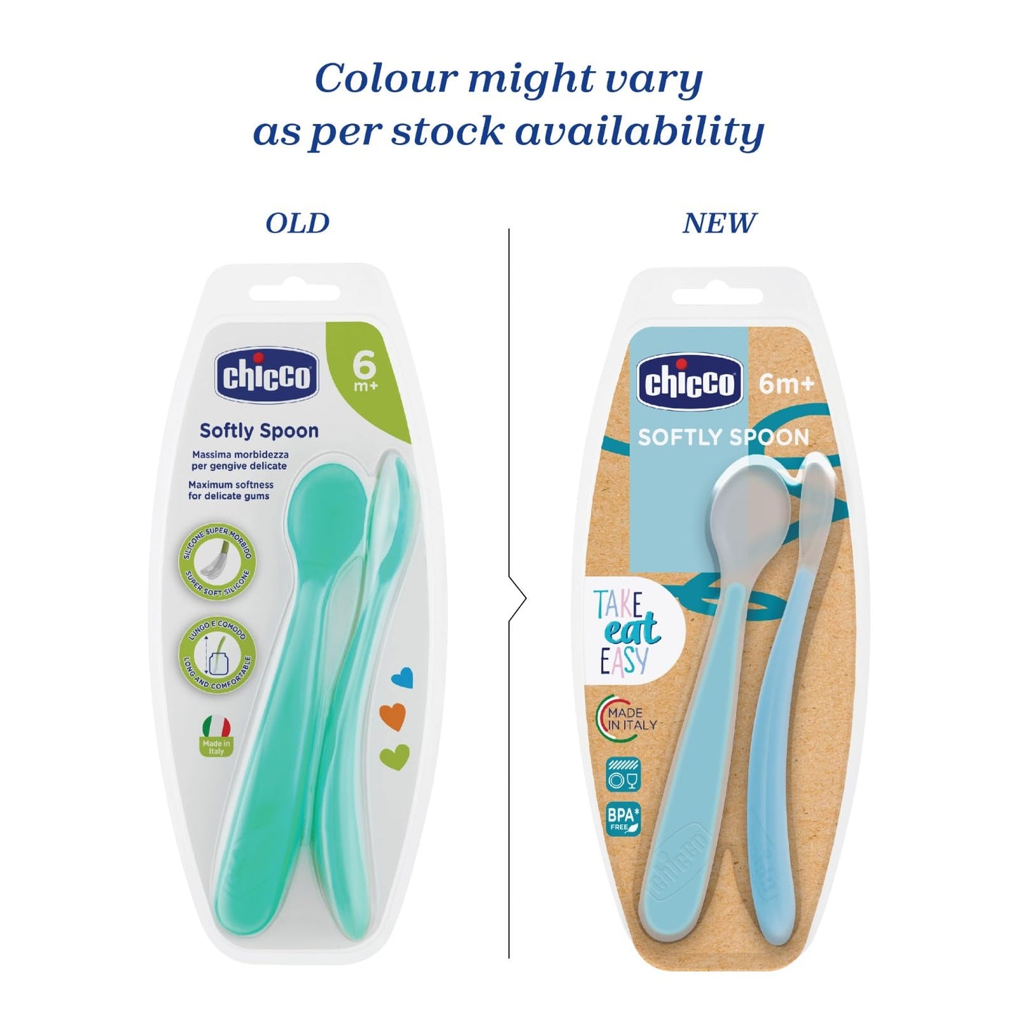 CHICCO Spoon Soft Silicone, 6m+ 2pck, Blue