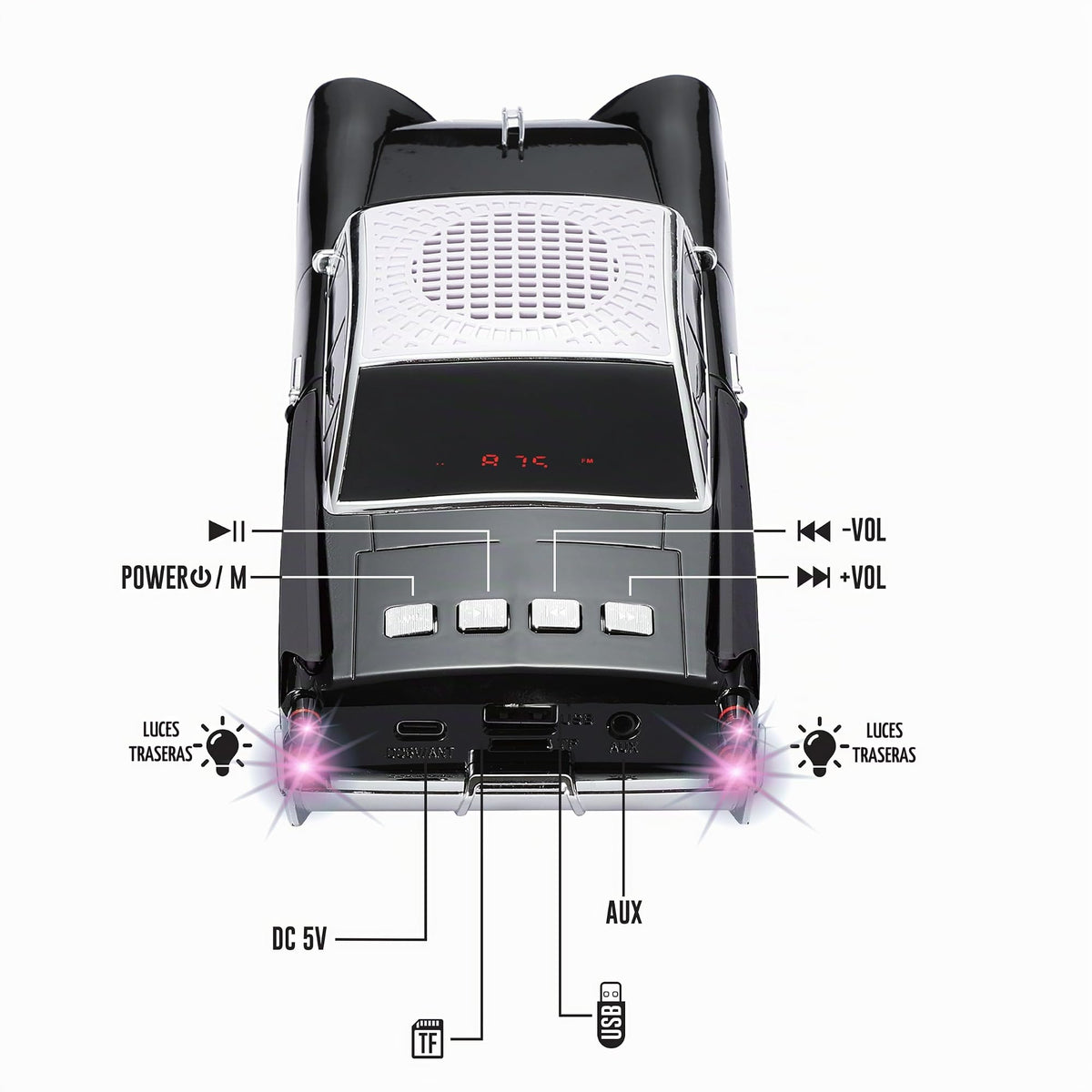 Altavoz Retro QFX Negro con Bluetooth y Luces LED para Fiesta