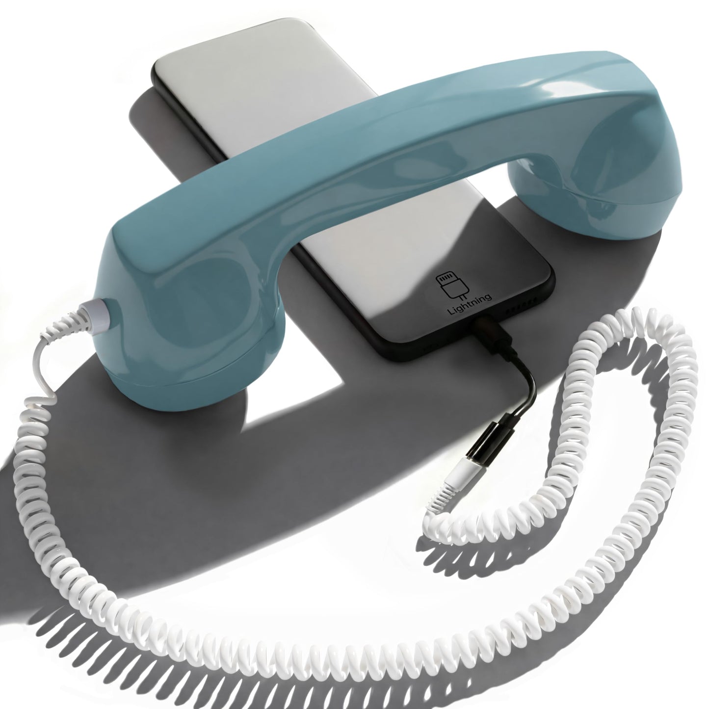 Opis Technology 60s Micro Auricular Retro para Móvil (Cable Jack 3.5mm + Adaptador USB-C) - para Android, PC, iPhone 15+ - Diseño años 60, Azul (NO para iPhone 7-14)