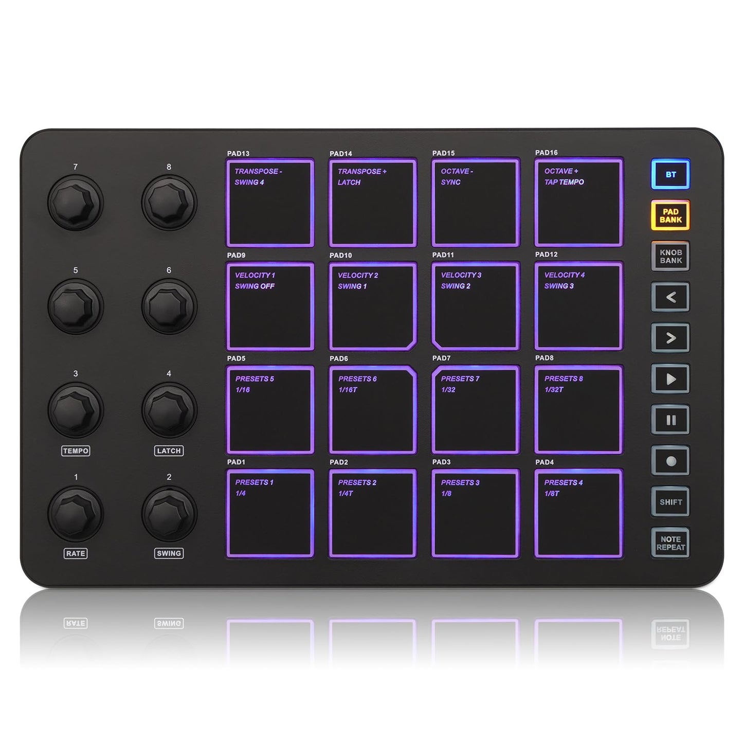 M-Wave-almohadillas para orejas de control MIDI inalámbricas,Bluetooth portátil USB MIDI con 16 almohadillas para orejas de batería MPC,8 perillas asignables,repetición de notas,botones de nivel,K5
