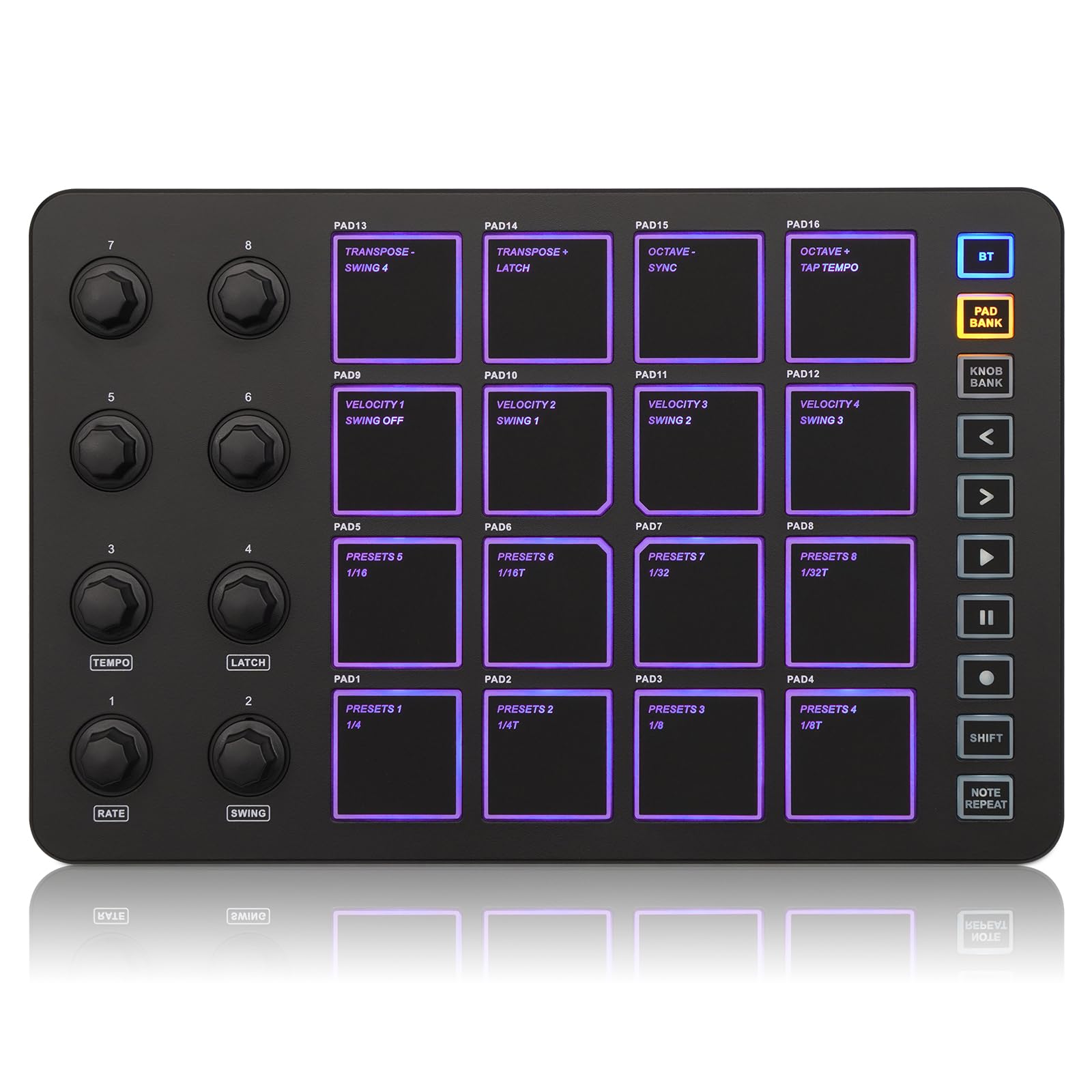 M-Wave-almohadillas para orejas de control MIDI inalámbricas,Bluetooth portátil USB MIDI con 16 almohadillas para orejas de batería MPC,8 perillas asignables,repetición de notas,botones de nivel,K5