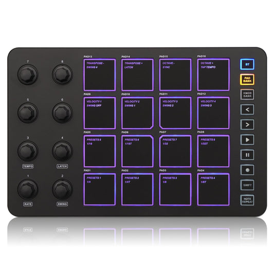 M-Wave-almohadillas para orejas de control MIDI inalámbricas,Bluetooth portátil USB MIDI con 16 almohadillas para orejas de batería MPC,8 perillas asignables,repetición de notas,botones de nivel,K5