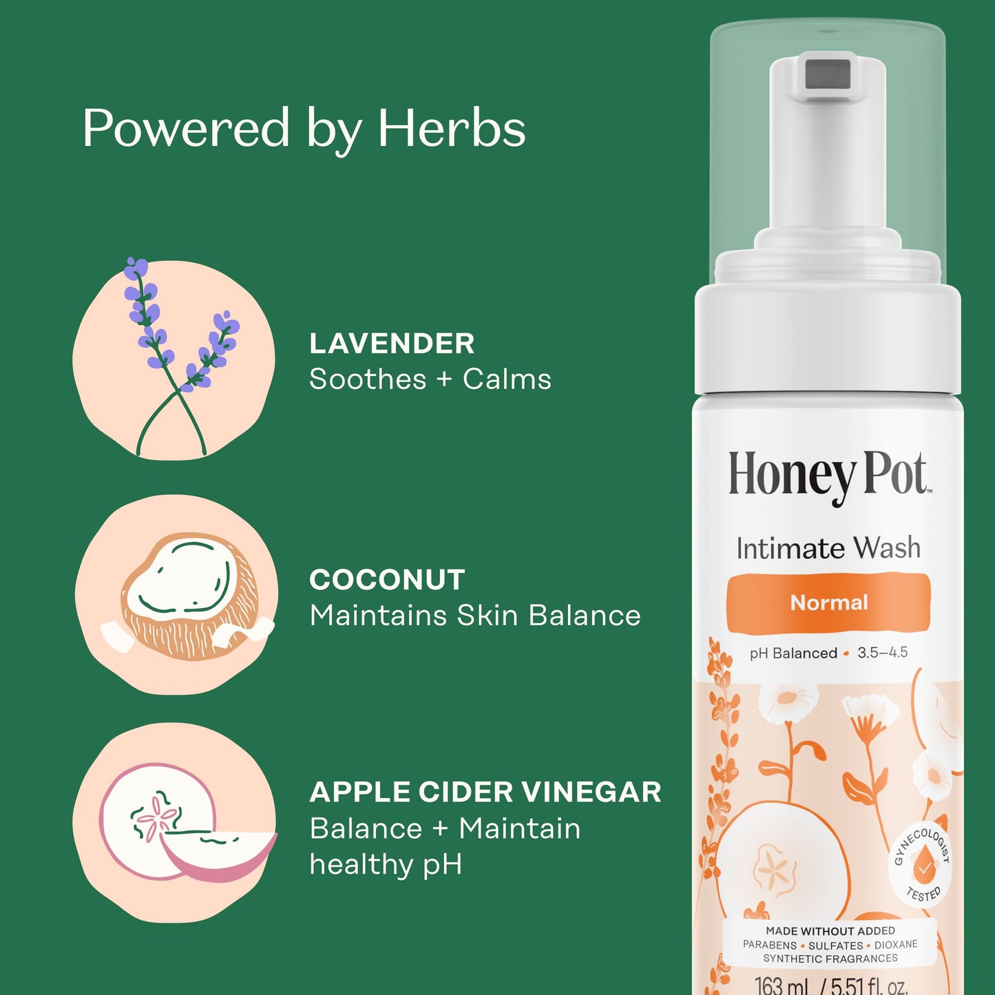 The Honey Pot Company - Feminine Wash - Herbal Infused Feminine Hygine Wash for Sensitive Skin Types - PH Balanced Plant Based Wash Free from Parabens and Sulfates - Normal - 5.51 Fluid Oz.