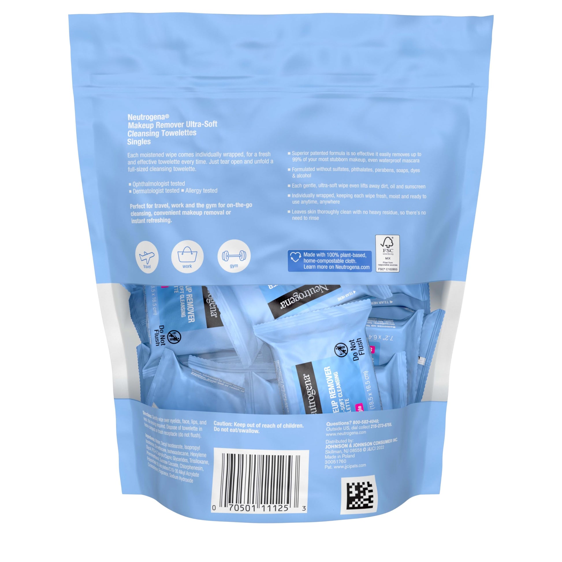 Makeup Remover Cleansing Towelette Singles Individually Wrapped, 20 Pre-moistened Towelettes