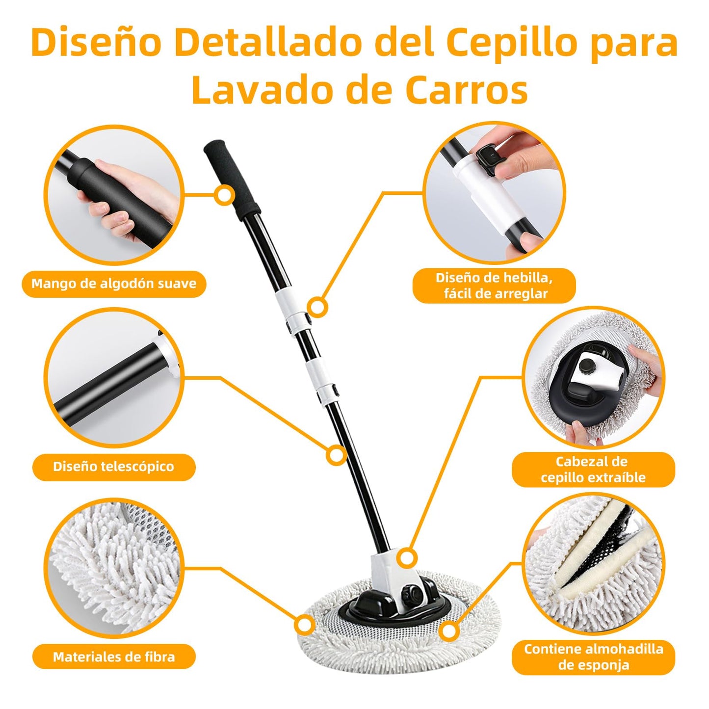 Cepillo para Lavar Carros ZQSQD con Mango Largo retráctil de 60 a 112 cm, Juego de 3 Cepillos para Auto