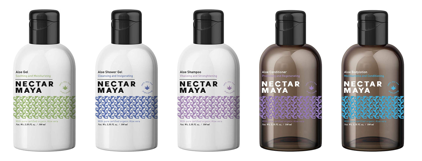 Nectar Maya® Aloe Shower Gel. Jabón corporal líquido biodegradable y orgánico para cuidado de la piel (100 ml)